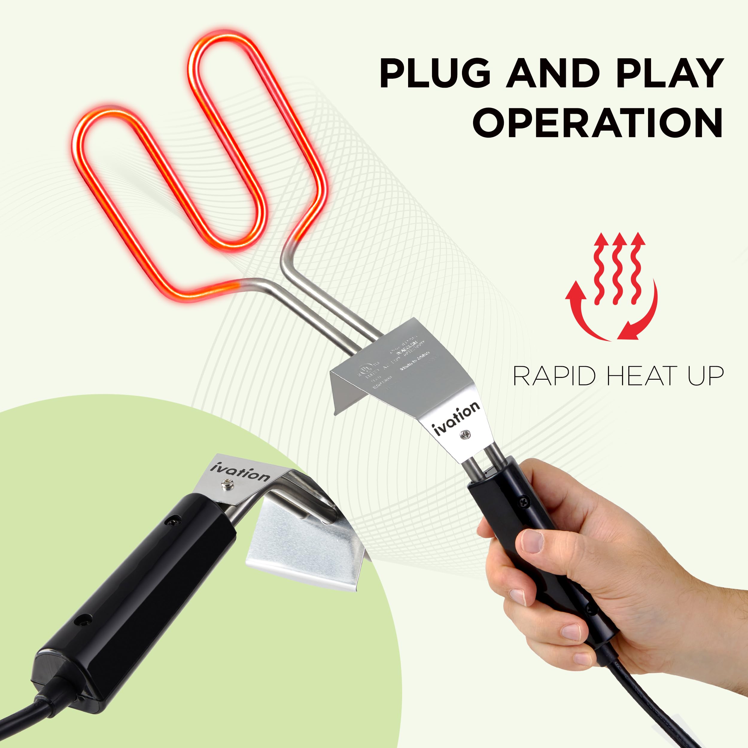 Ivation Premium 500W Electric Charcoal Starter (Small) – Quickly Ignite BBQ Grills Without Lighter Fluid or Matches – Double-Ring Design with Longer, Angled Handle Safely Heats in Just 6 Minutes