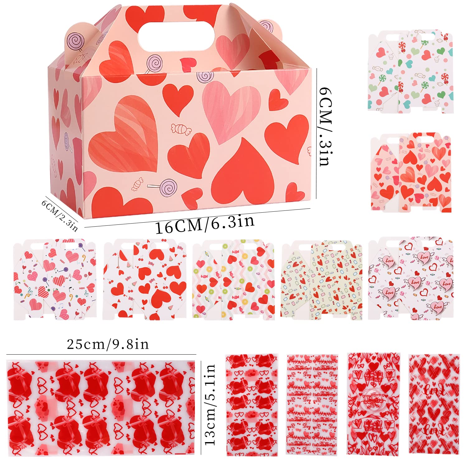 Valentine's Treat Boxes - 28 Pack Candy Bags for Kids' Party Favors, 7 Patterns for Wrapped Gifts