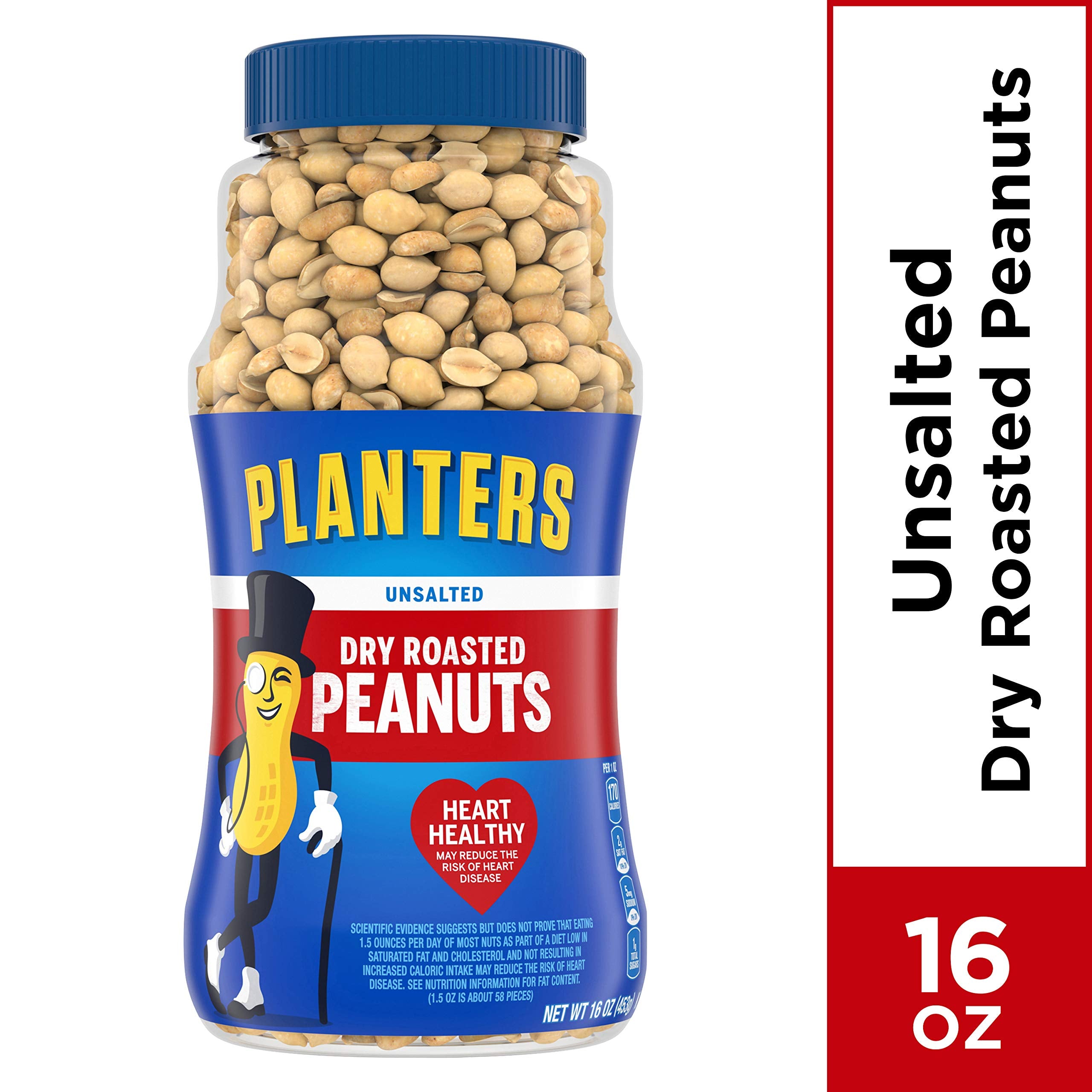Planters Unsalted Dry Roasted Peanuts, 16 Ounce (4 Pack)