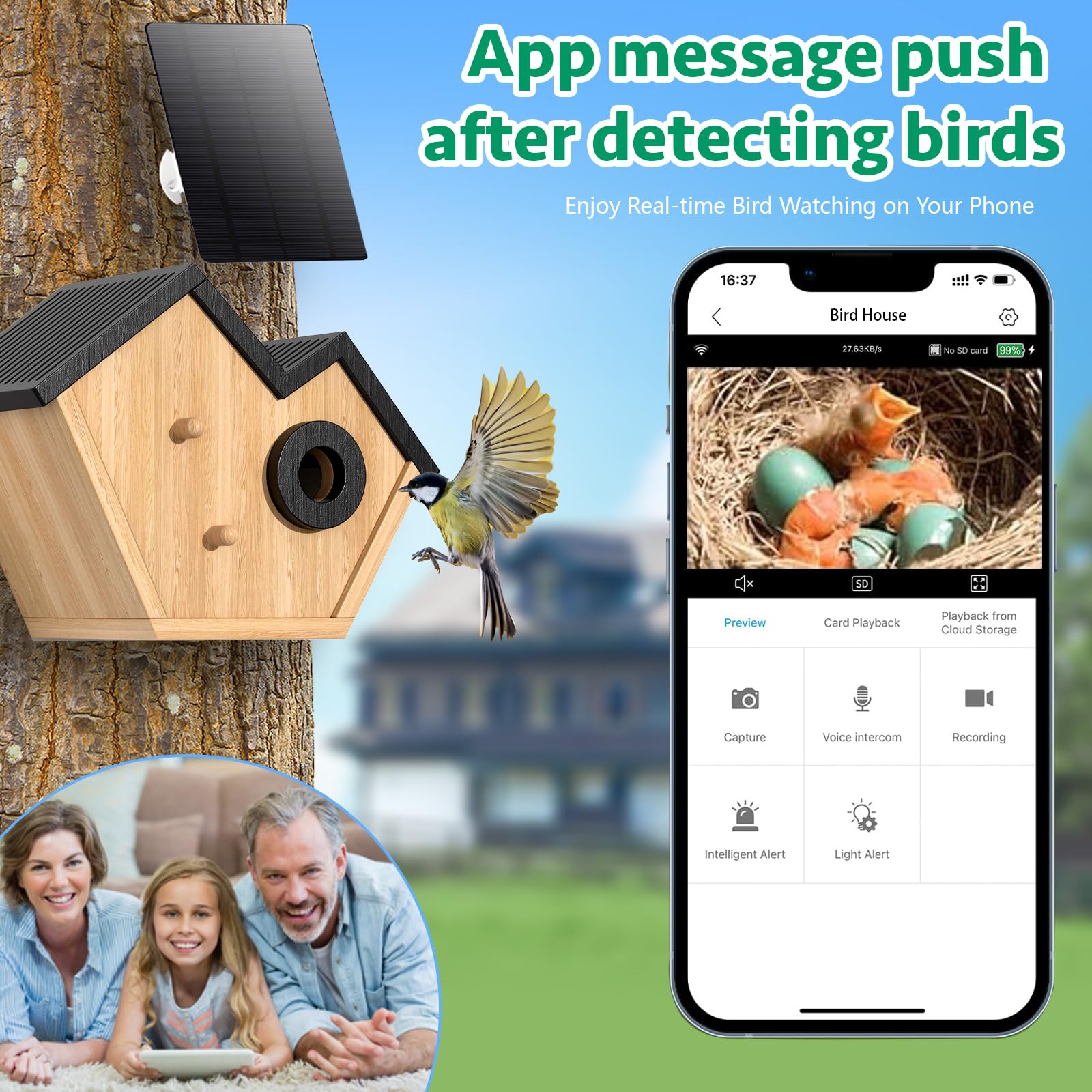 Bird House Feeder with Camera, Outdoor Waterproof Solar Powered, 2K HD Camera AI Recognition for Over 10,000 Species, Real-time Videos & Pictures, a for Bird Lovers (Green)
