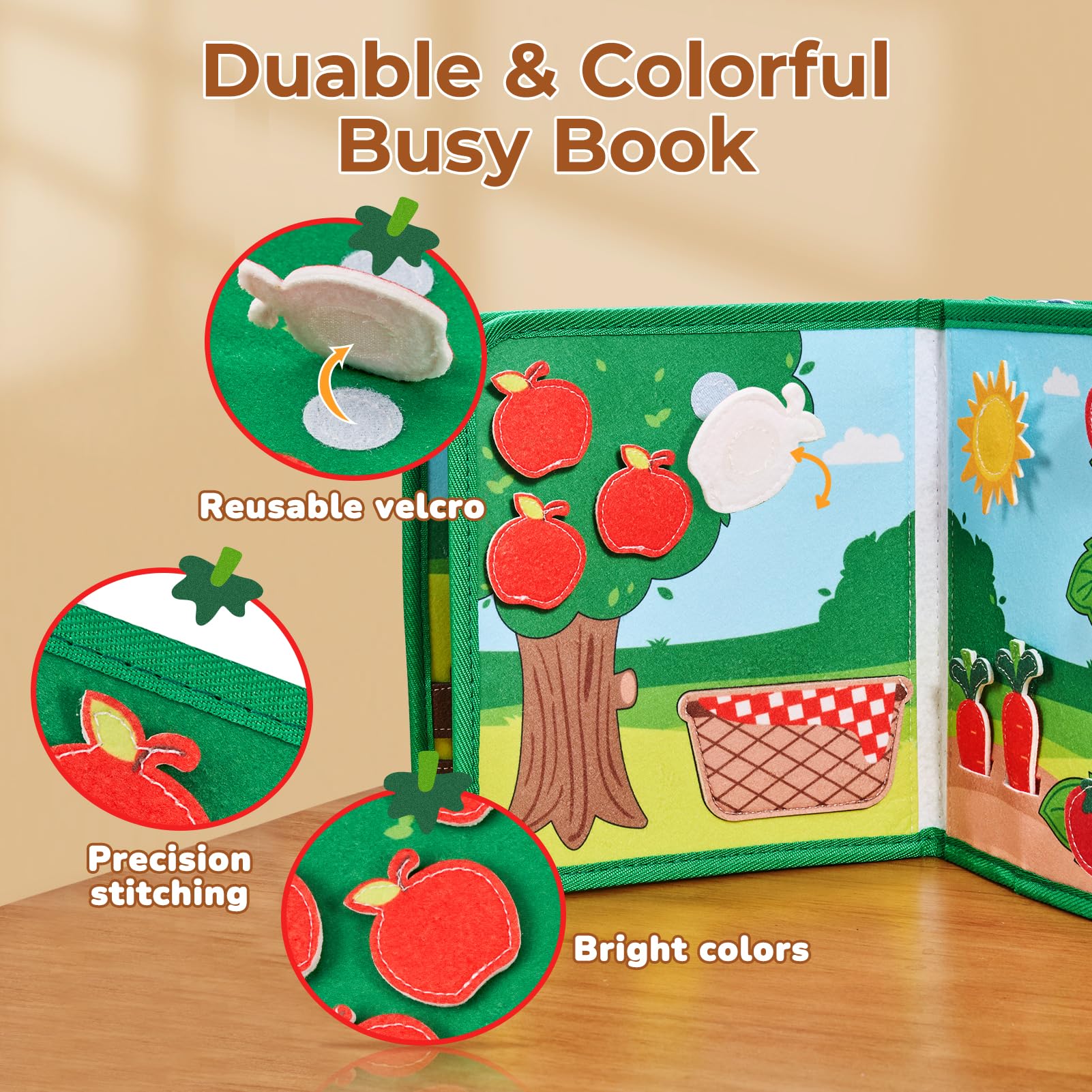 JoyCat Farm Animal Busy Book for Toddlers Montessori Busy Board for 1 2 3 4 Year Old Boy Girl Birthday Gift - Quiet Activity Book with Life Skills, Cognition, Sorting, Matching - Autism Sensory Toy