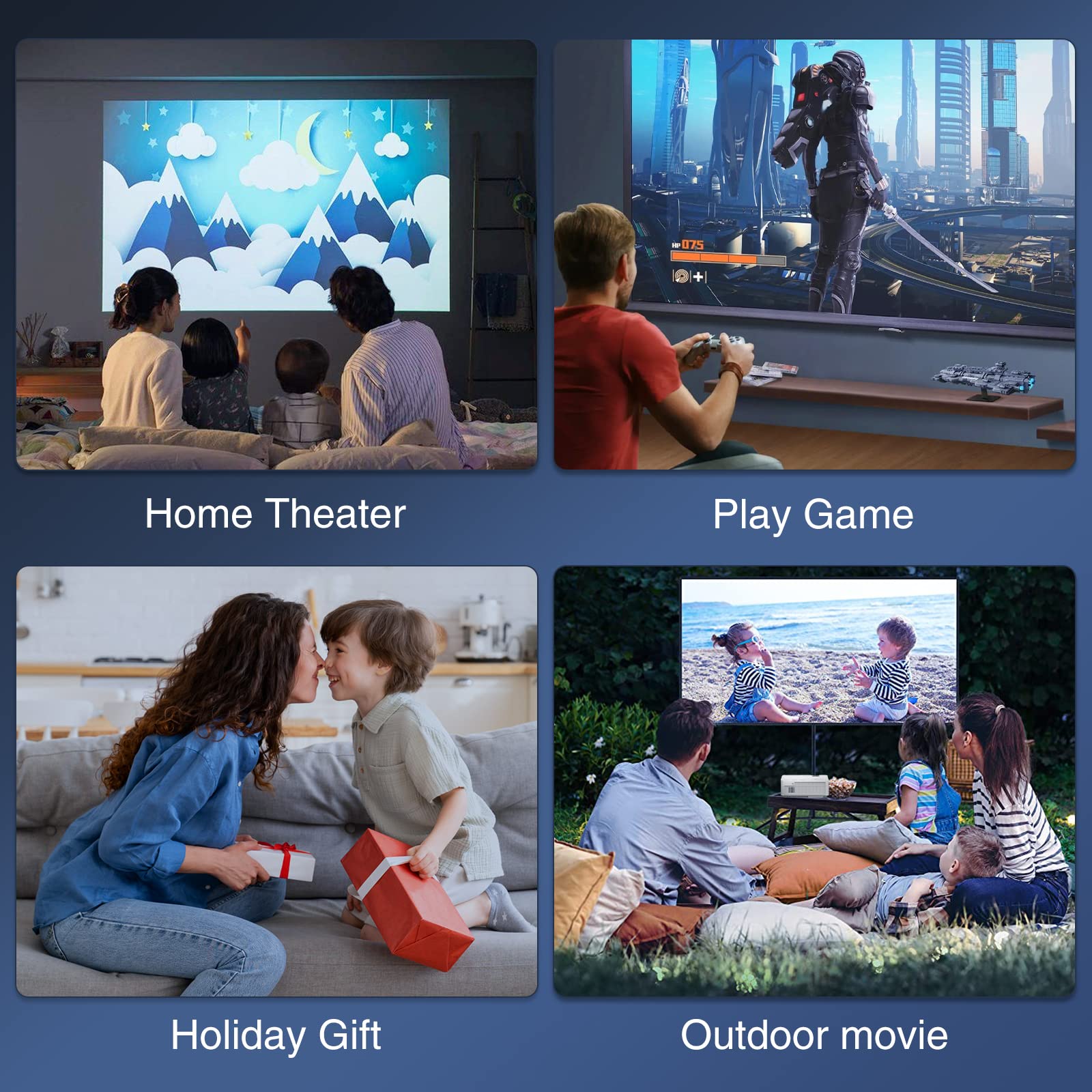 Native 1080P Projector with 5G WiFi Bluetooth (with Tripod), 4K Supported Home Projector, Portable Outdoor Projector with Max 300" Display, Movie Projector Compatible with TV Stick, HDMI, Phone