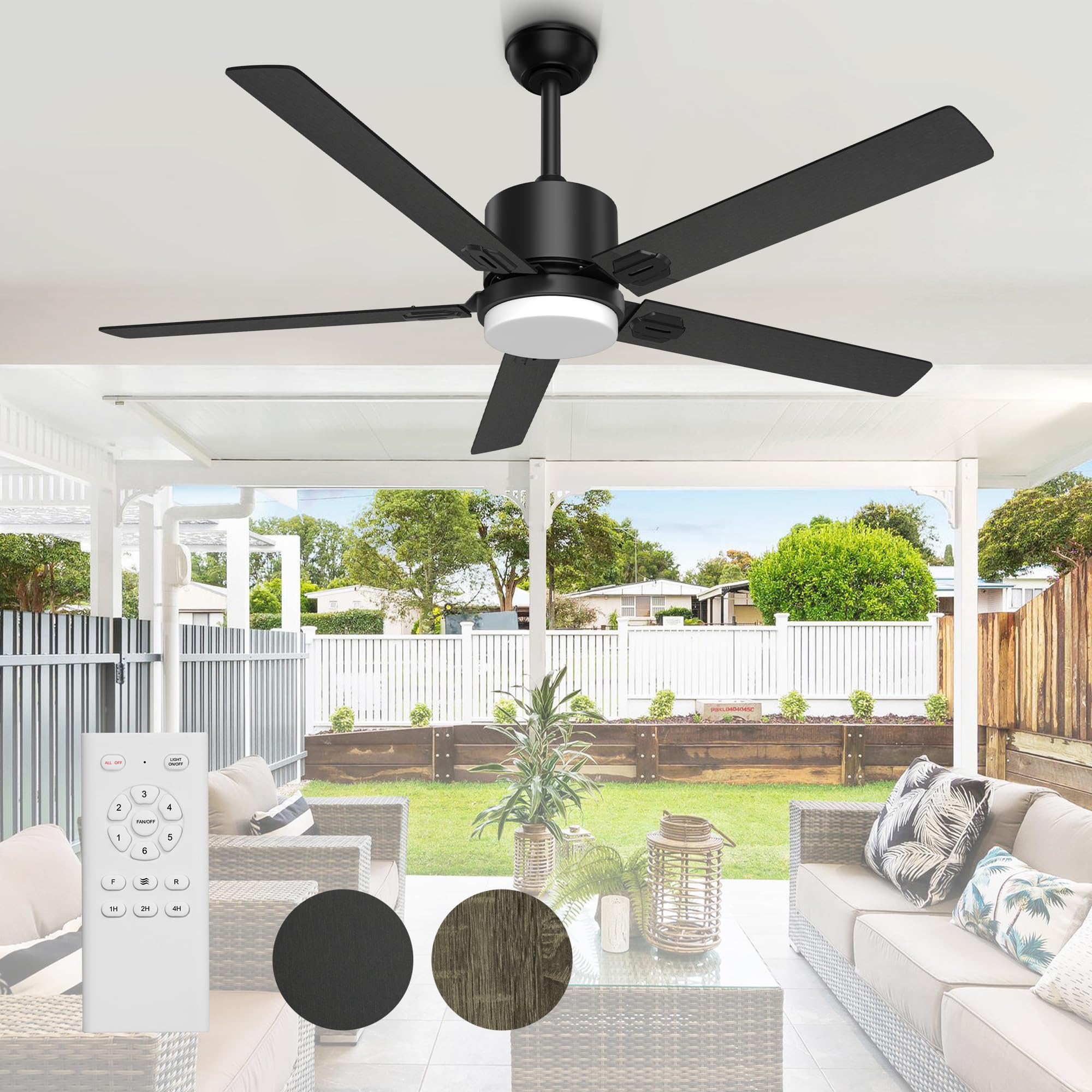BECLOG Ceiling Fan with Light, 60" Ceiling Fans with Remote Indoor Outdoor DC Motor Modern Ceiling Fan with Light LED for Dining Room, Bedroom, Kitchen, Living Room, Patios, Farmhouse