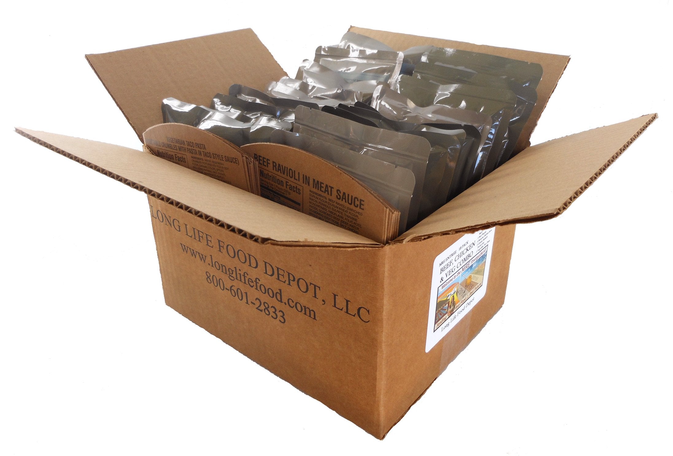 MRE Entrees (18-Pack) – Beef, Chicken & Pork Combo – (Shredded Beef, Beef Strips, Stew, Chicken Chunks, Sausage w/Marinara, Maple Pork Patty, Chili w/Beans) | Sourced Directly from USA Govt Contractor