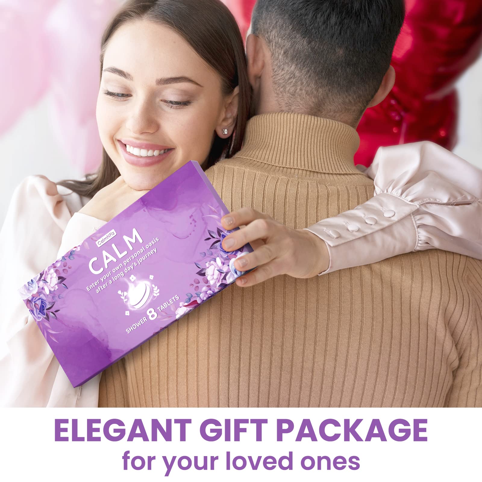 CalmNFiz Shower Steamers 8 Scents - Shower & Bath Bombs with Organic & Natural Fragrances for Teens and Adults - Birthday, Valentine's Day Gift for Women Who Have Everything(Purple)