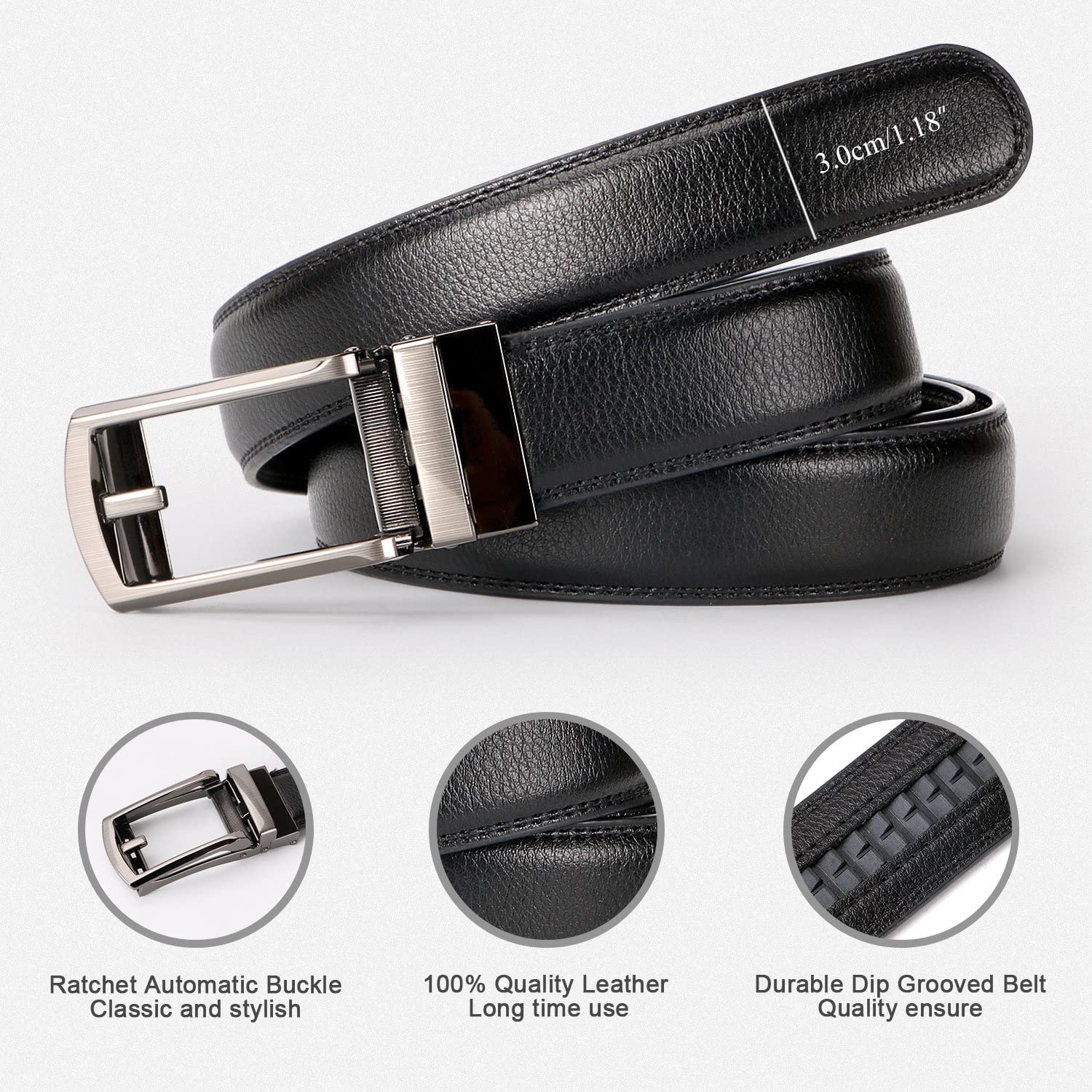 WERFORU Men's Ratchet Belts, 2 Pack Leather Belts for Men Dress and Casual with Automatic Buckle