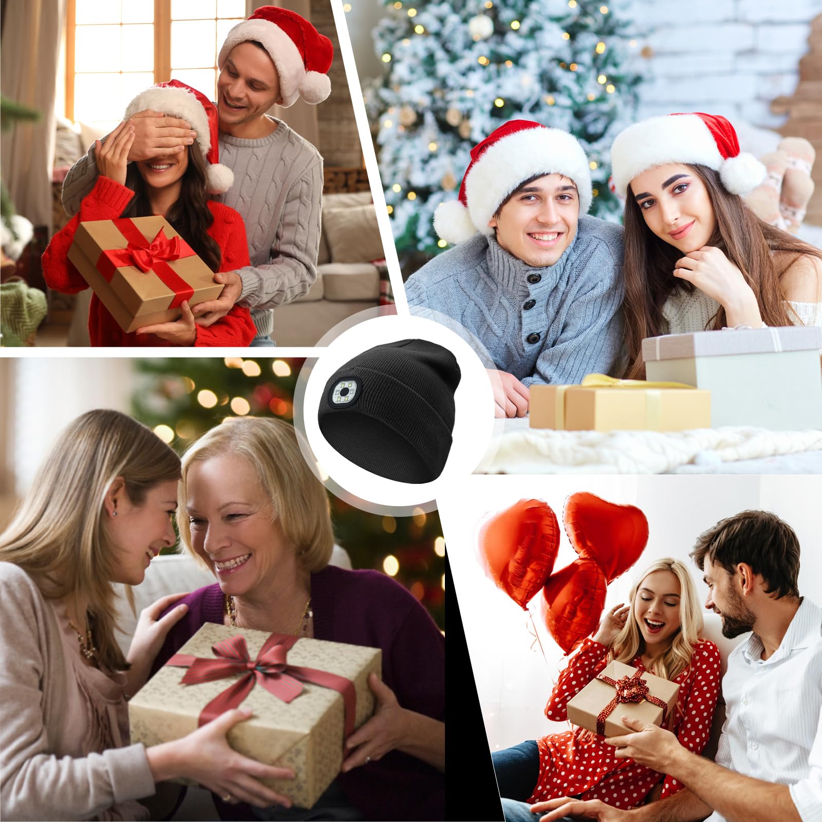 Beanie Hat Built-in Light Rechargeable LED Cap Soft Acrylic Knitted Winter Skullcap for Men Women Gift Black