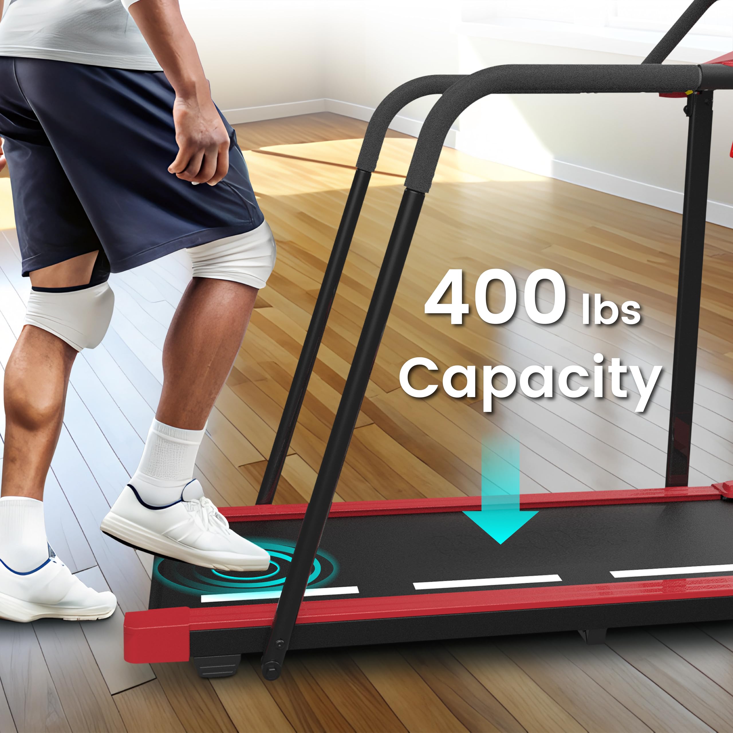 Senior Fitness Treadmill, 400 lb Capacity, Safe Design with Full-Length Rails, Low Step-Up Height, 0.3–4 MPH Motorized Walking Treadmill for Elderly, Recovery & Home Exercise
