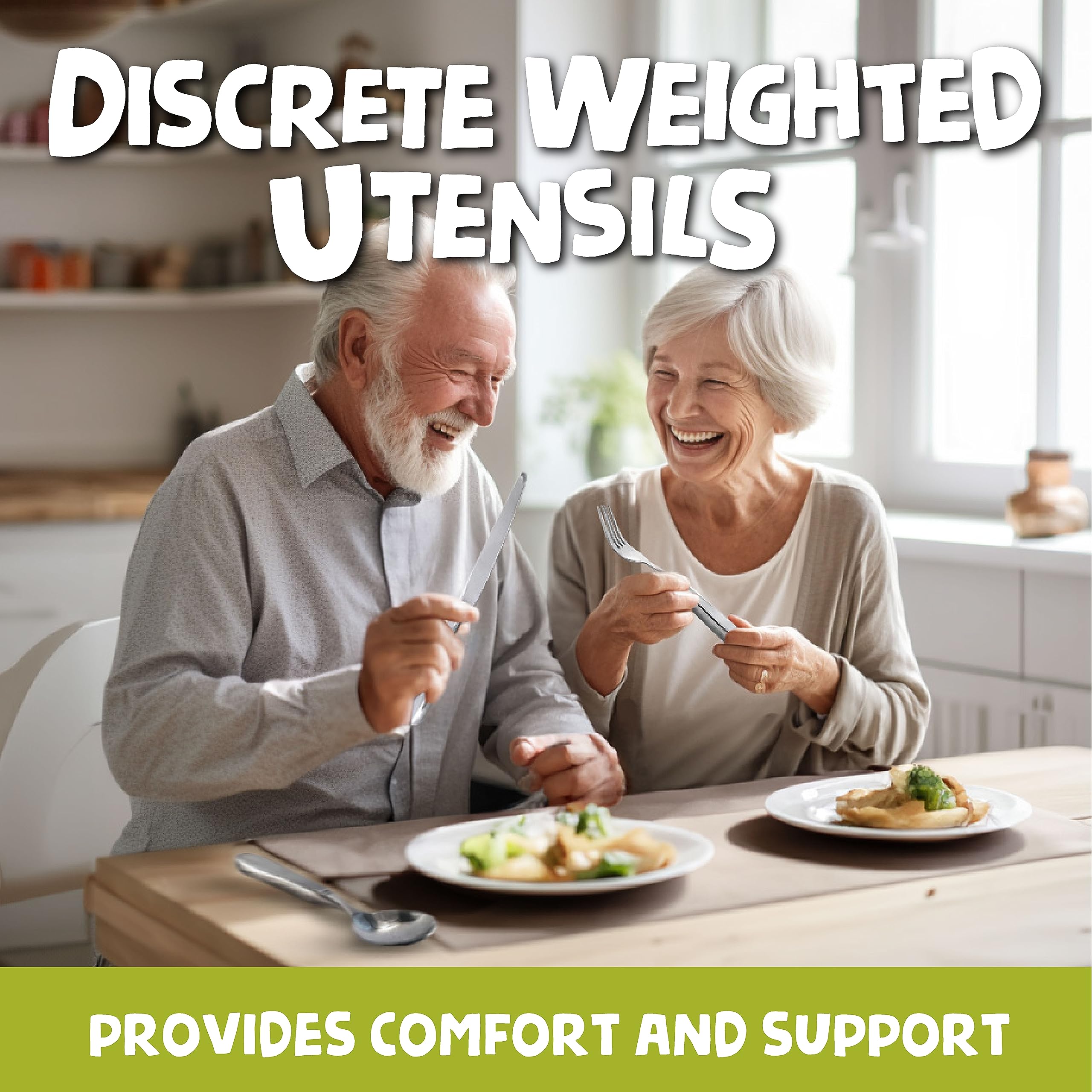 BunMo Adaptive Weighted Utensils Bundle - Utensils for Elderly, Arthritis, Weak Hand Grip & Handicapped - Stainless Steel - Weighted Utensils for Tremors and Parkinsons Patients