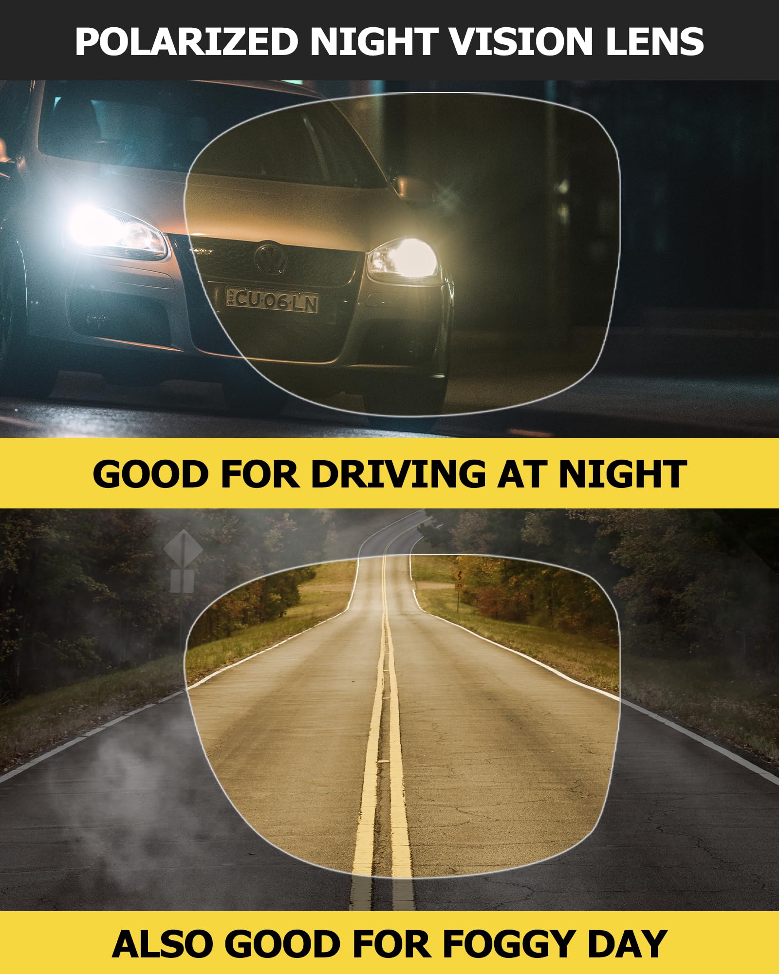 TJUTR Night Vision Driving Glasses for Women Men, Fit Over Wrap Around Eyewear Glasses, Yellow Lens Anti-glare TN8143