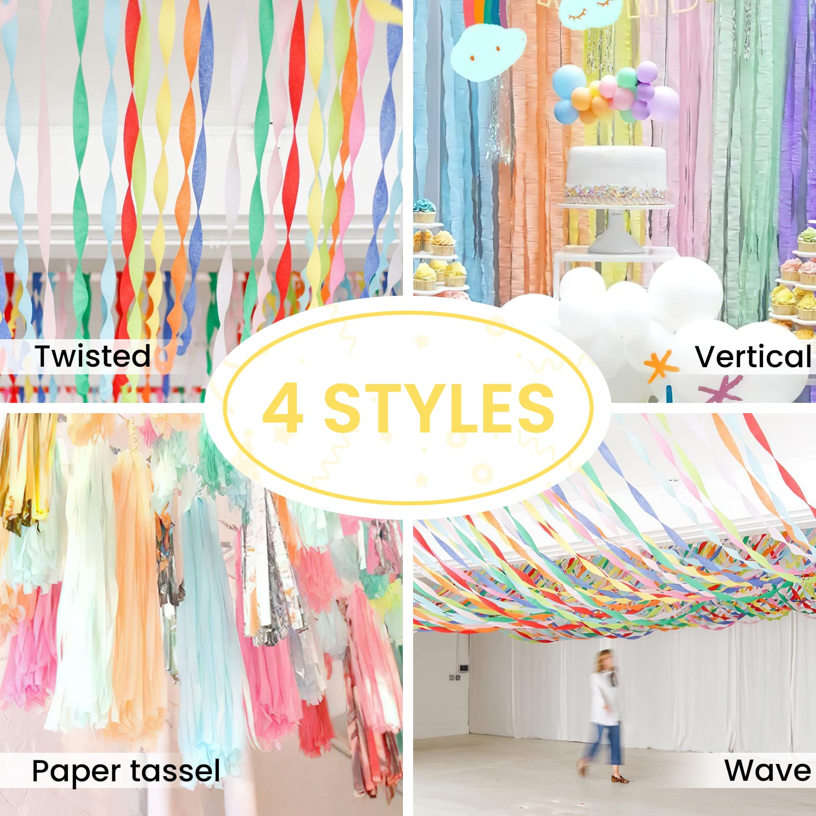 PartyWoo Pastel Crepe Paper Streamers 8pcs 656ft Pack of Pastel Rainbow Colorful Crepe Paper Streamers for Graduation Baby Shower Unicorn Easter Safari Spring Rainbow Theme Birthday Party Decorations