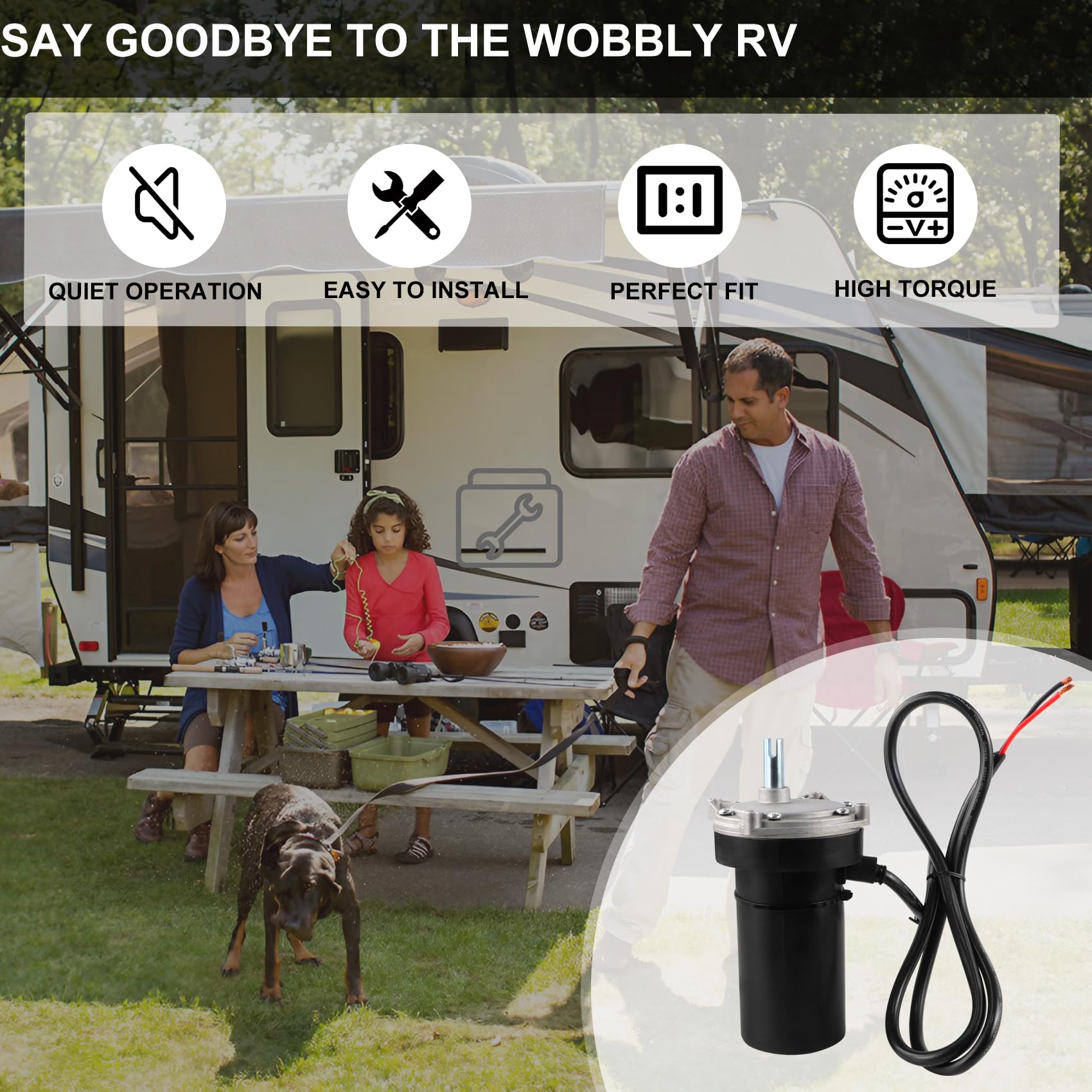 RV Rear Electric Stabilizer Jack Motor Compatible Lippert 337199 113407 352338 138445 369774 298707 178562 162307, Replaces #K01531A800 K01531-A800 K01285C800 K01285-C800