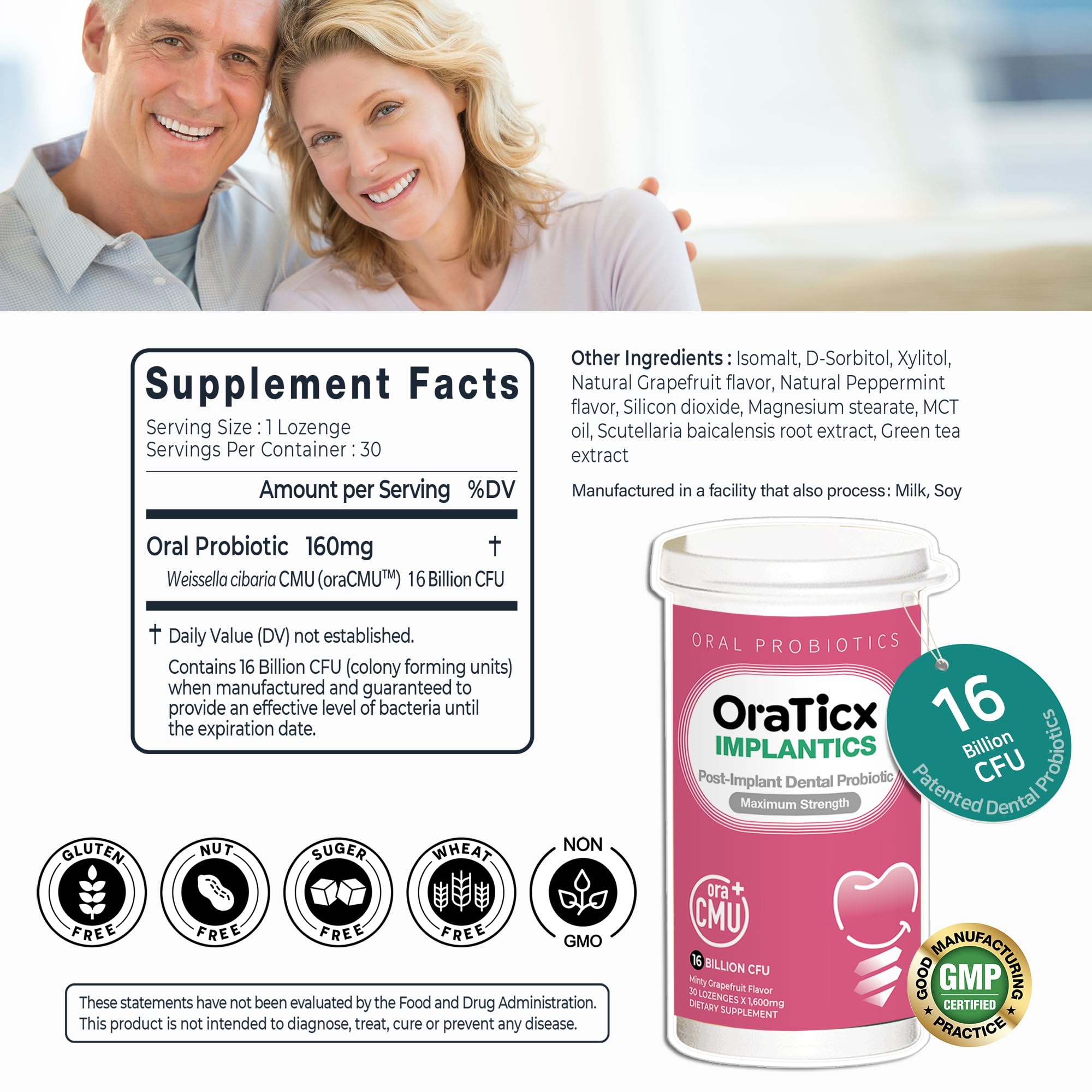 Implantics Oral Probiotics - Dental Implant Support - Maximum Strength Dental Care Formula - Advanced Oral Hygiene Supplement, 30-Lozenge 1-Pack