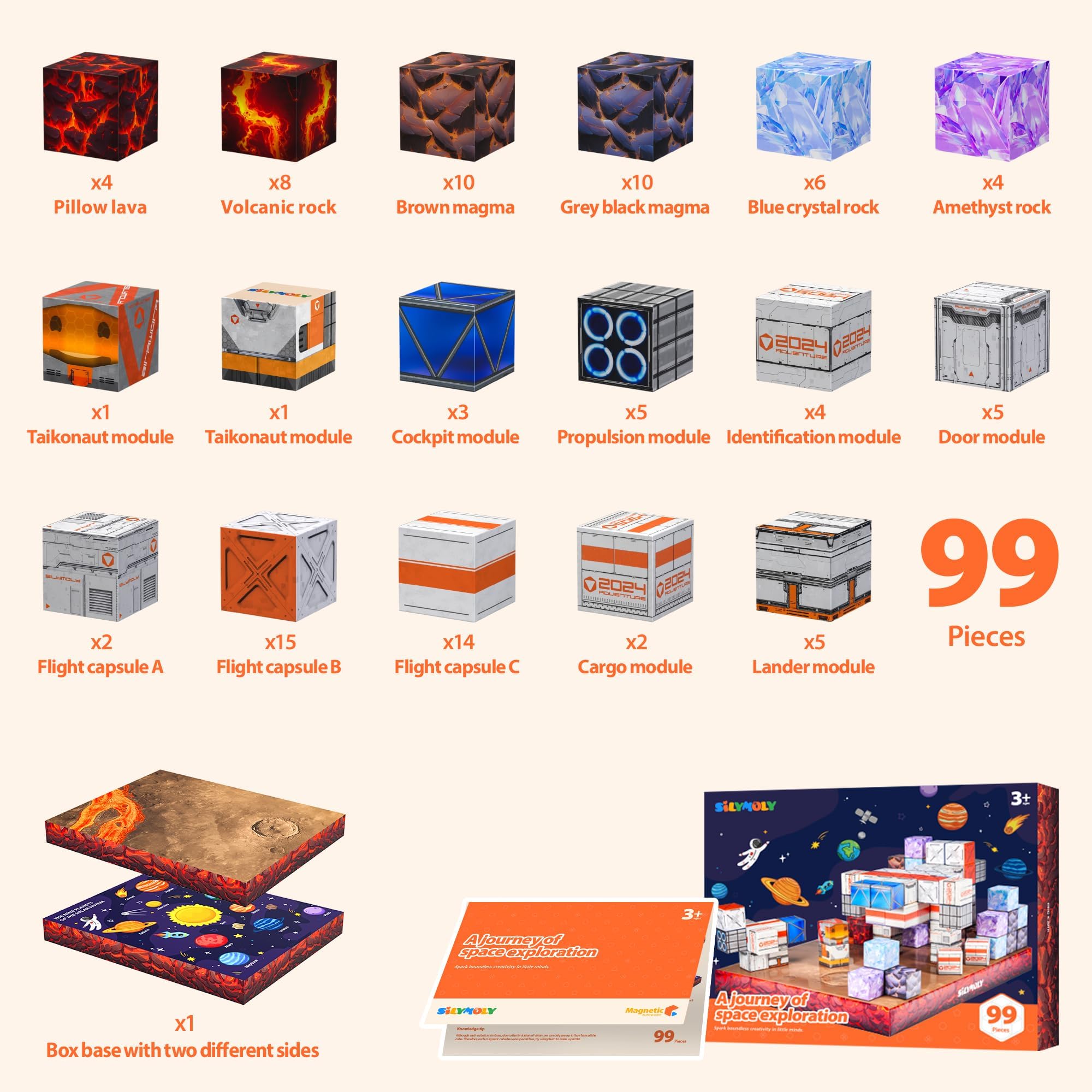 Magnetic Blocks 1.2 inches Space Exploration Editon Build Mine Magnet World Set STEM Building Toy Sensory Gift for Kids Toddler Toys for Boys Girls 3+ 4+ 5+ 3D puzzle Magnetic block 3.85 pounds 99pcs