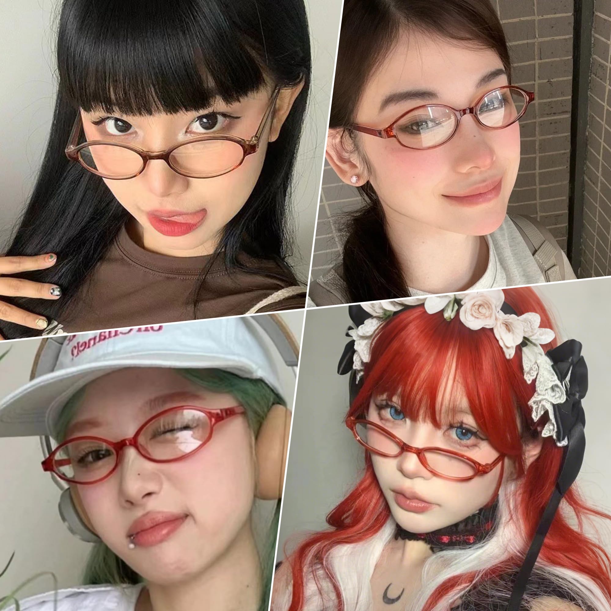 BOBUXLIIN Oval Fake Glasses Fashion Non Prescription Clear Glasses for Women Y2k Frame Trendy Accessories