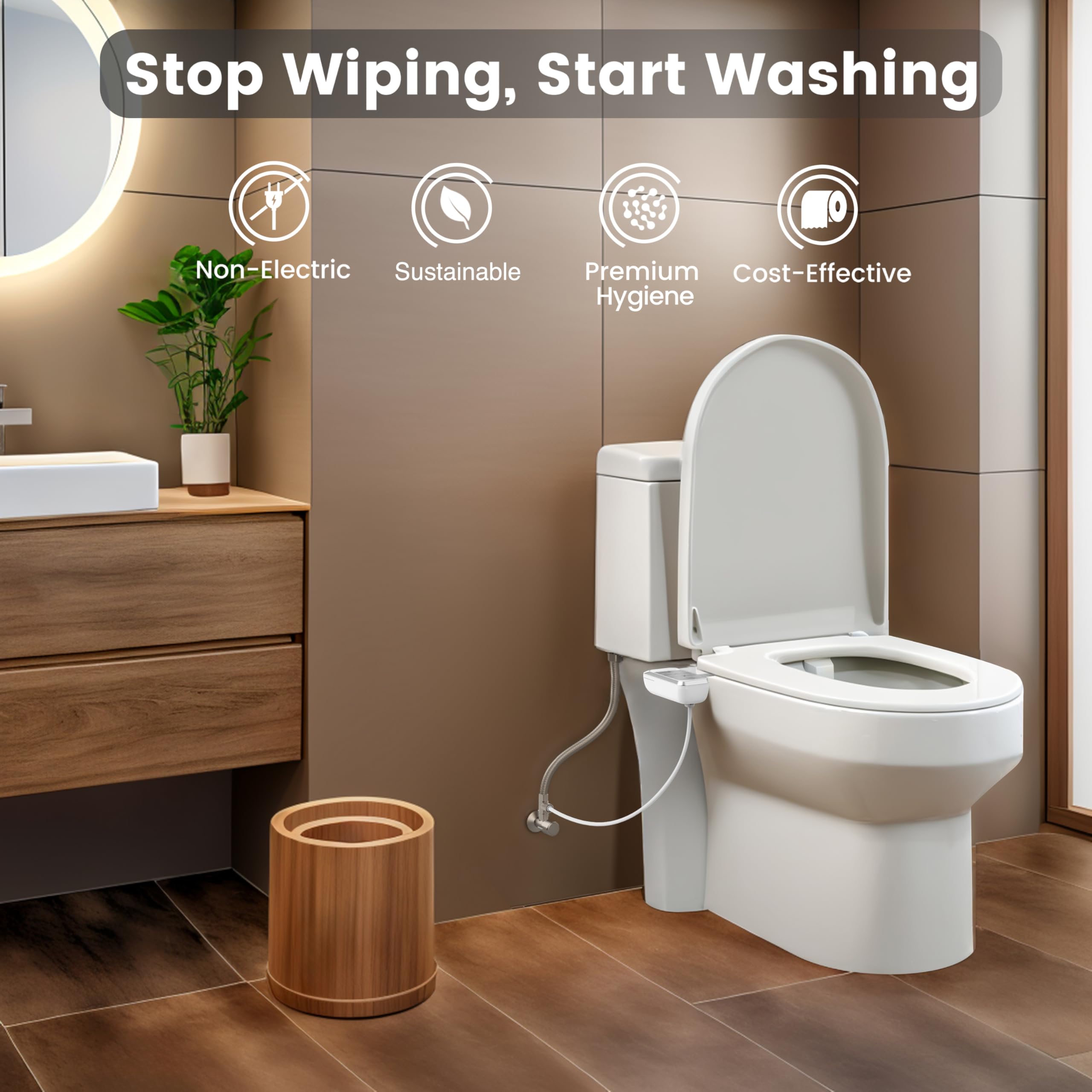 Aresmata Bidet Attachment for Toilet Ultra-Slim Bidets for Existing Toilets, Non-Electric Bidet Toilet Seat Self-Cleaning Retractable Nozzles Badays for Toilets, Quick & Easy Installation Bedets