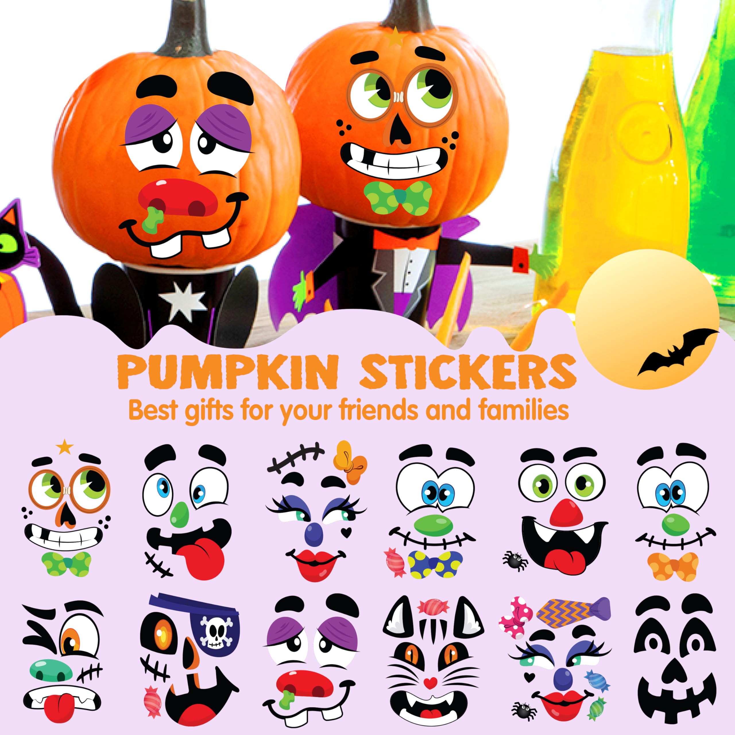JOYIN Make 40 Faces Pumpkin Decorating Stickers with 18 Sticker Sheets in 12 Different Designs and Sizes Halloween Party Supplies Trick or Treat Party Favors