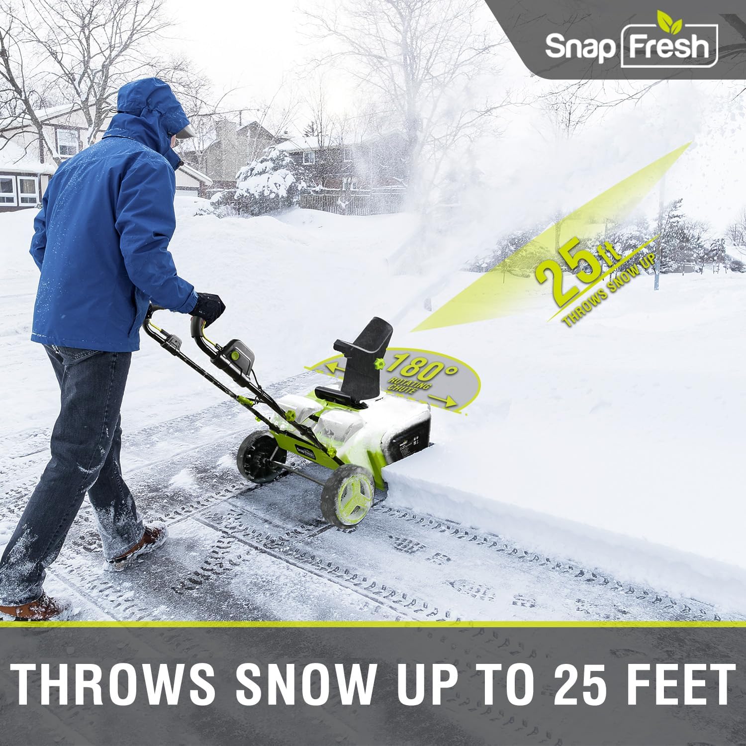 SnapFresh Electric Snow Blower Cordless - 2 x 20V 20 Inch Brushless Snow Blower with 5.0Ah Battery x 2 and Fast Charger, Built-in Dual LED Headlights