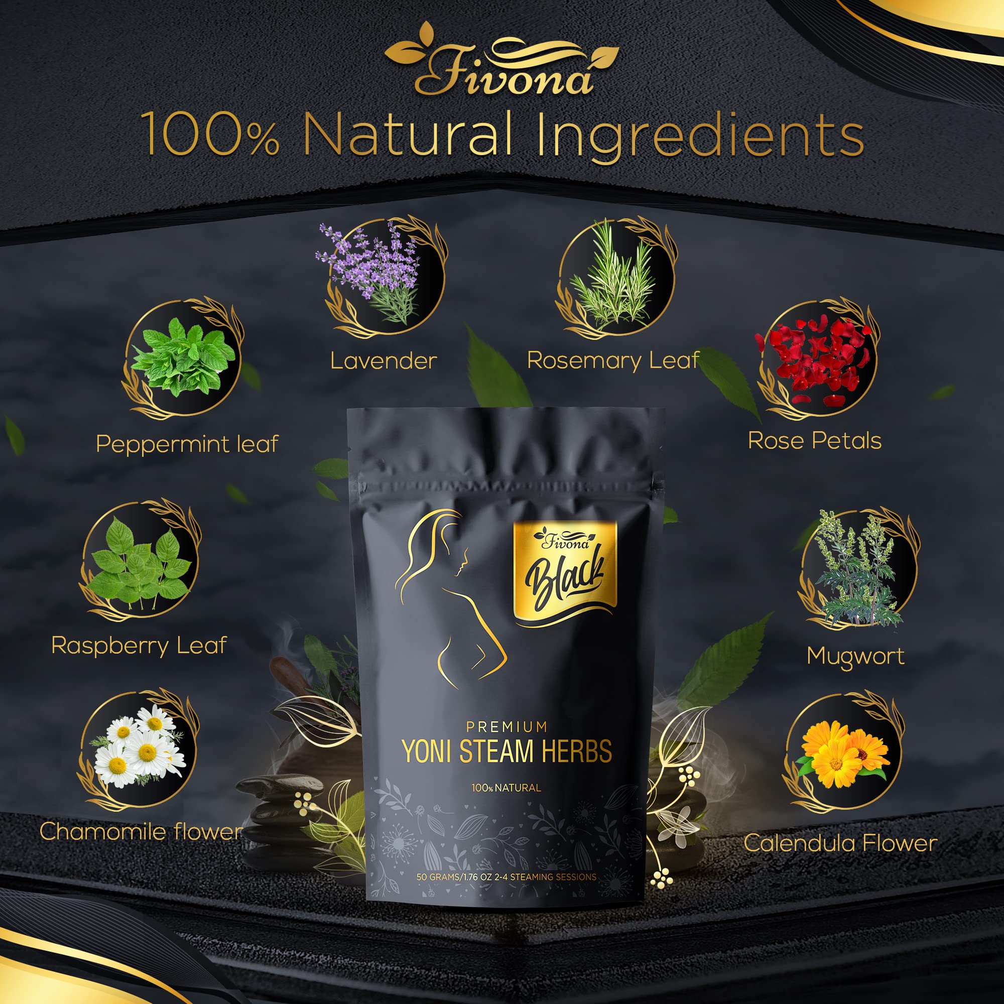 Fivona Black Yoni Steam Herbs All Natural Feminine V SPA for Detox, Cleanse, Odor and PH Balance