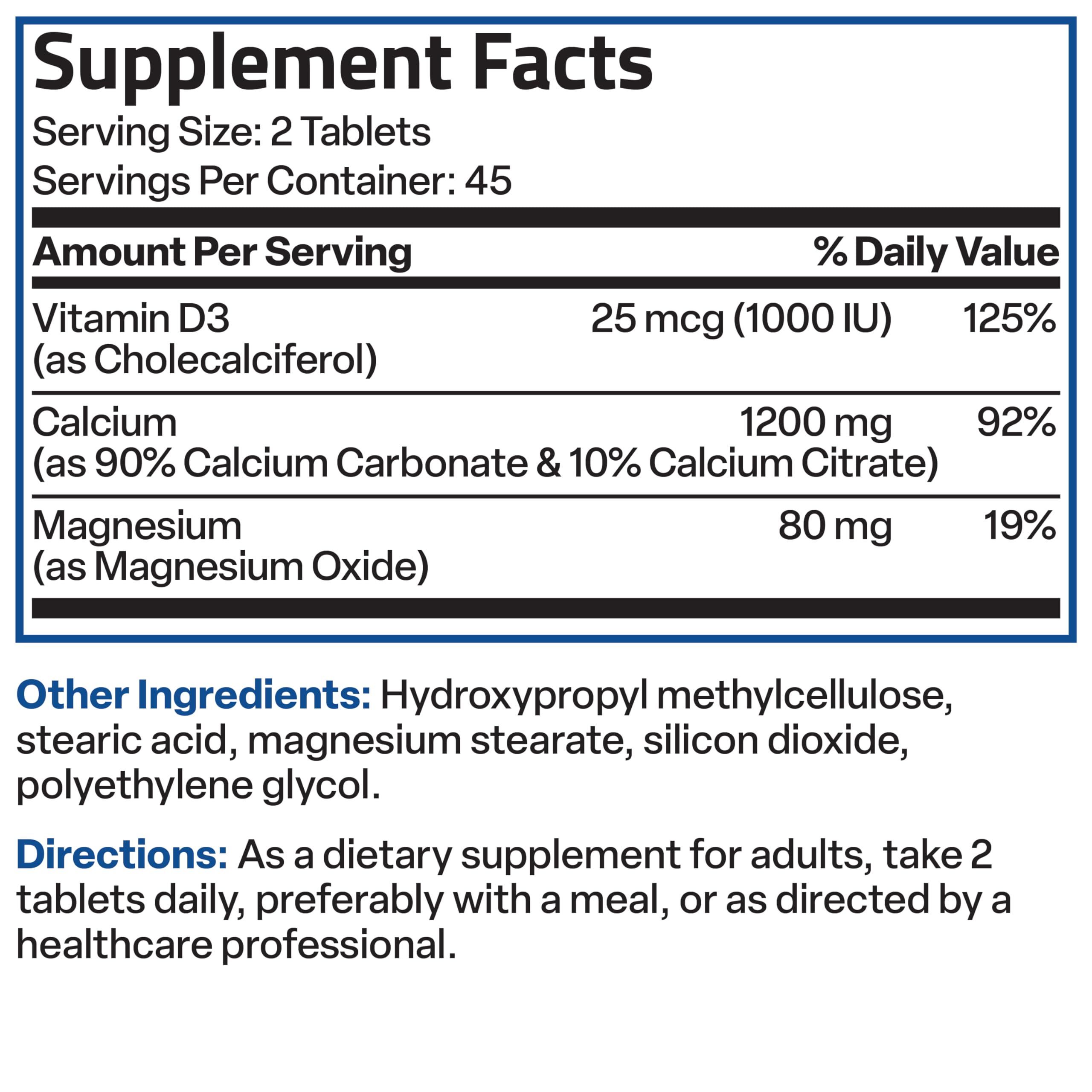 Bronson Calcium 1200 MG Per Serving Sustained Release with Vitamin D3 1000 IU Vitamin D3 Per Serving Non-GMO, 90 Tablets