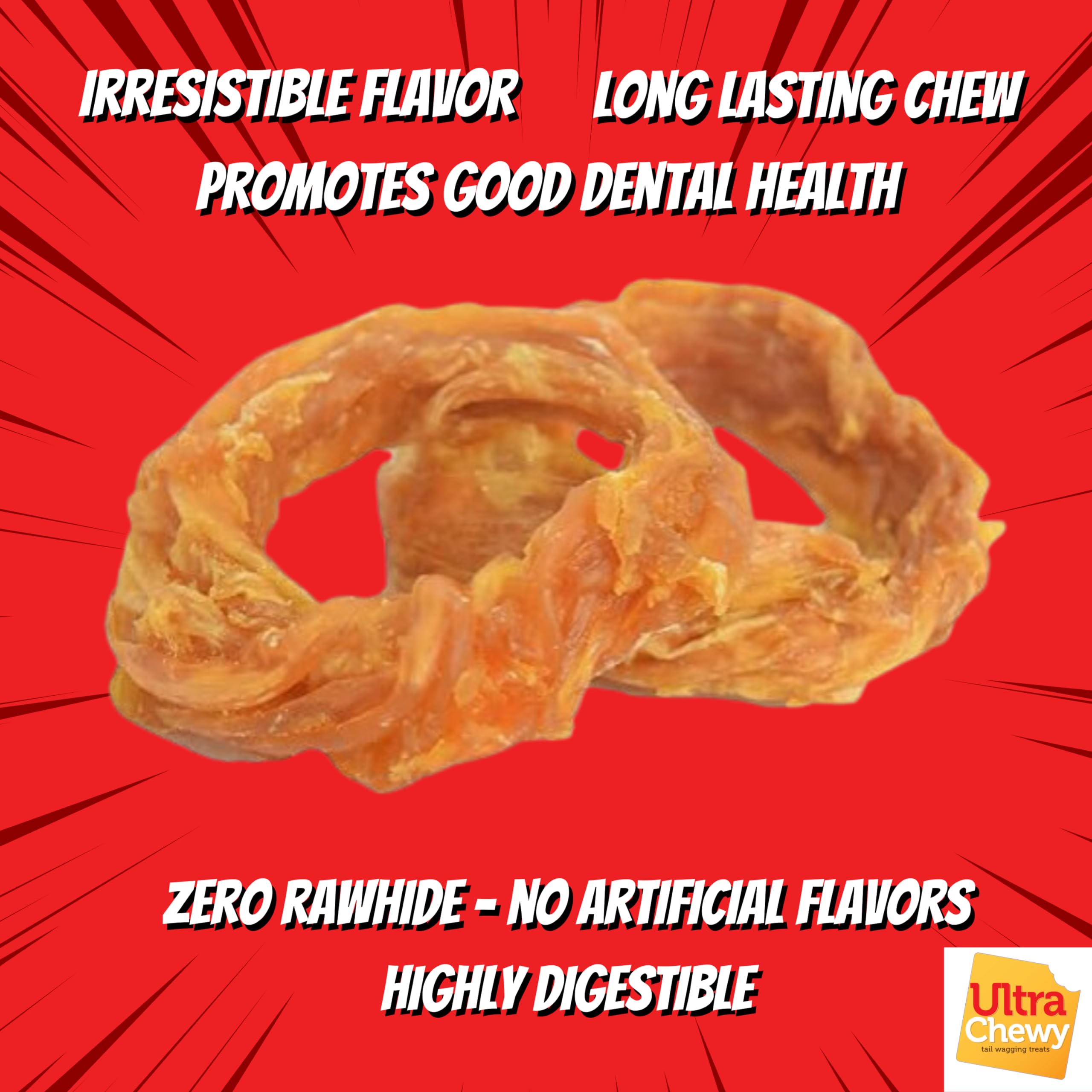 Ultra Chewy Turkey Tendon Rings for Dogs - Premium All-Natural Tendons, Hypoallergenic Treats, Easy to Digest, Alternative to Rawhide (6 Pack)
