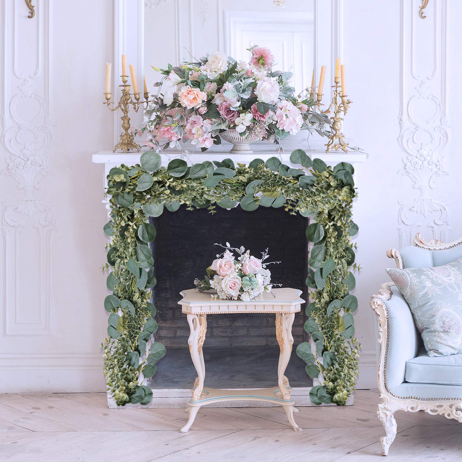 8.3' Long Faux Eucalyptus Greenery Garland - Silver Dollar Eucalyptus for Wedding Arch, Swag, Backdrop, Doorways, Mantel, Table Runner - Indoor/Outdoor