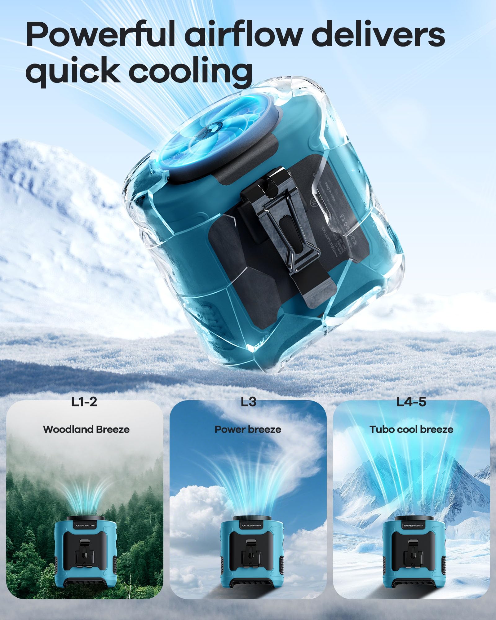 morsisho 1 Pack BluePortable Waist Fan and 1 Pack Black Tactical Nylon Belt