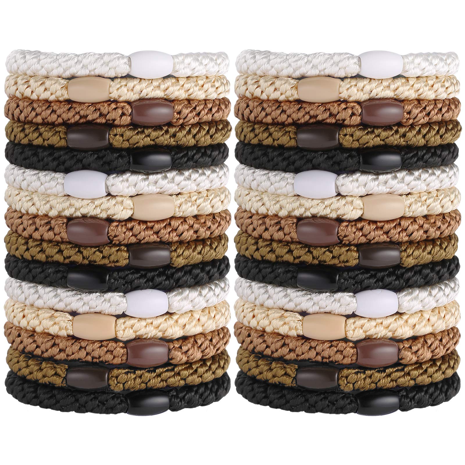 Hair Ties for Women Girls, Funtopia 30 Pcs Elastics Hair Bands Ponytail Holders for Thick Hair, No Damage No Crease Hair Elastics (Black/Brown/White/Beige/Coffee)