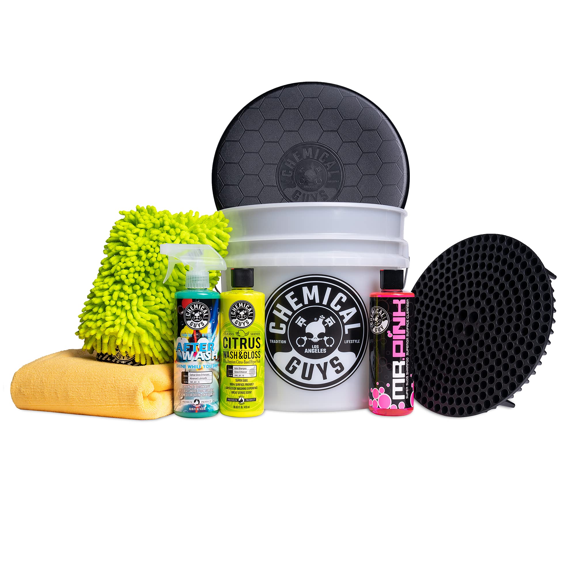 Chemical Guys HOL_128 Car Cleaning Kit, with Car Wash Soap, Car Wash Bucket and 16oz Car Care Cleaning (8 items)
