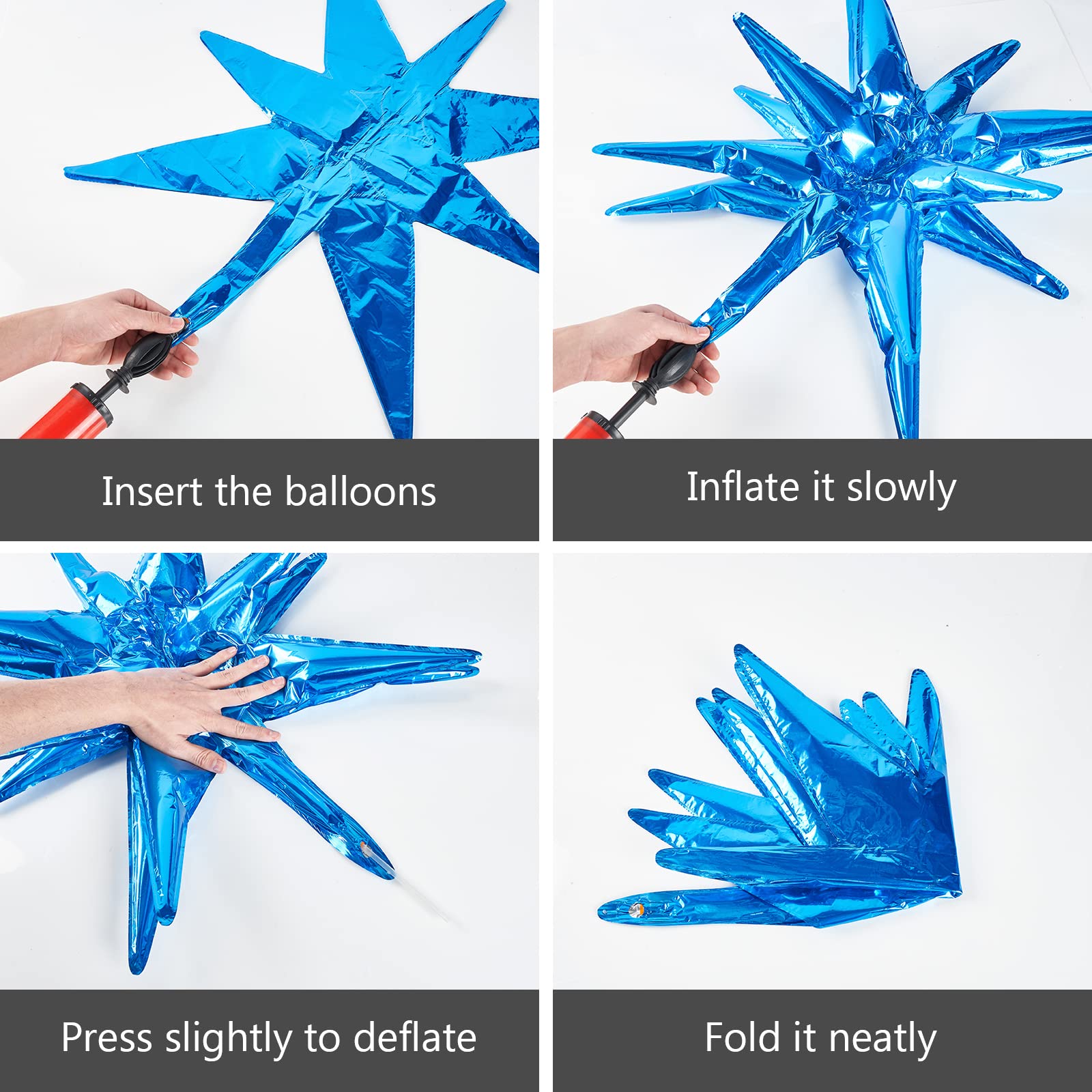 PartyWoo Royal Blue Star Foil Balloons 6pcs Different Sizes Pack of 27 22 Inch Large Starburst Spike Mylar Balloons for Gender Reveal Graduation Bachelorette Birthday Baby Shower Party Decorations