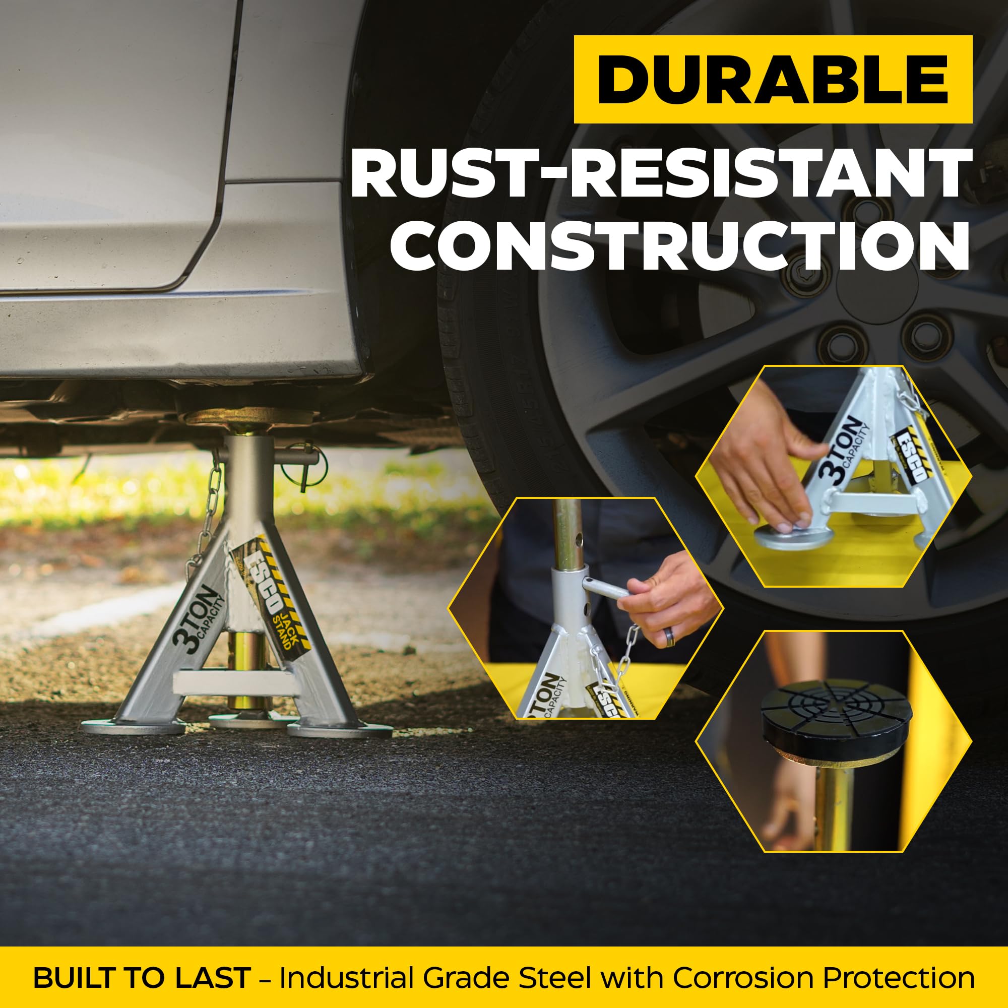 ESCO 3 Ton Performance Shorty Low Profile Jack Stands, 1 Pair