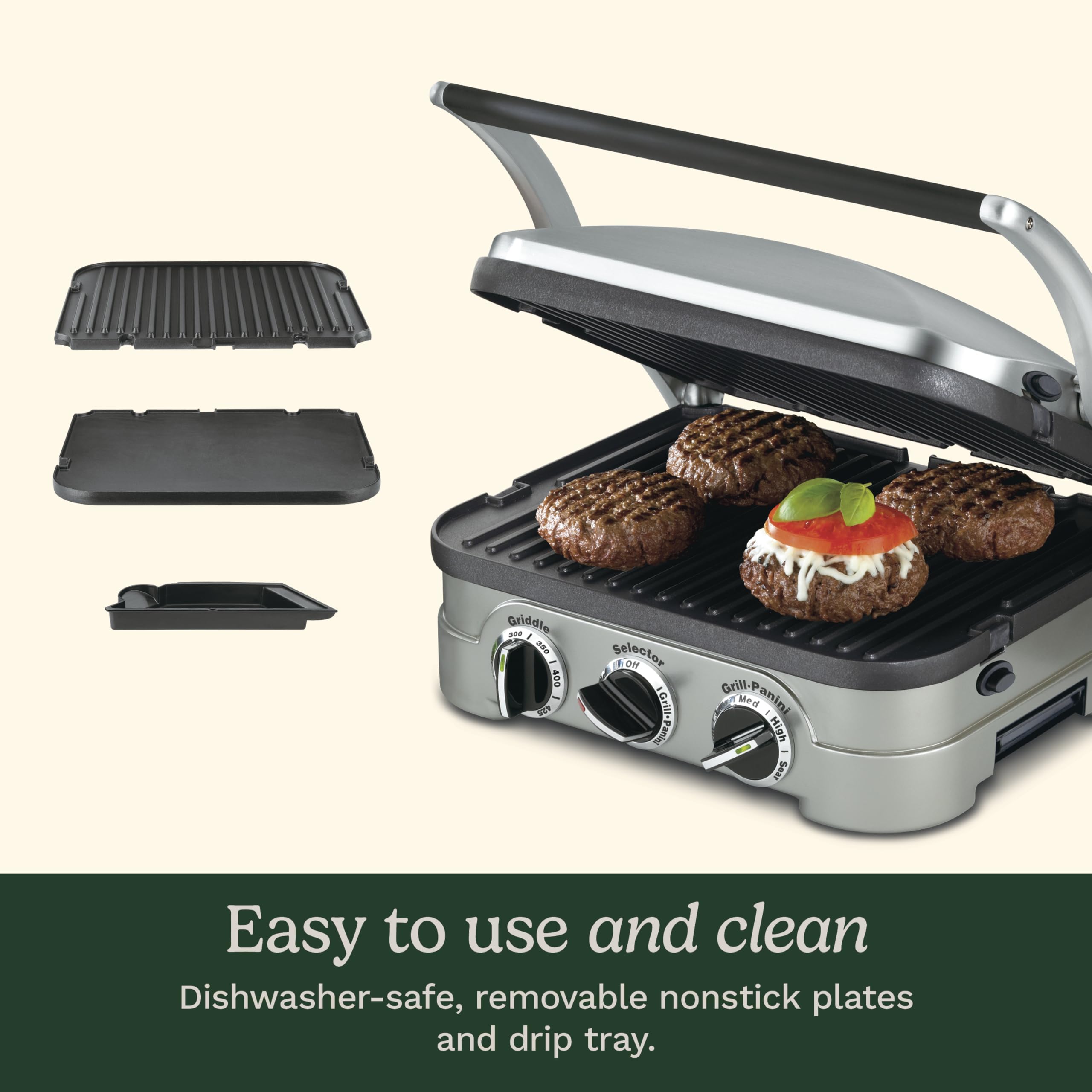 Cuisinart Griddler Indoor Grill, Panini Press, Sandwich Maker & More, 5-in-1 Grilling, Dishwasher-Safe Nonstick Cooking Plates, GR-4NNAS, Stainless Steel
