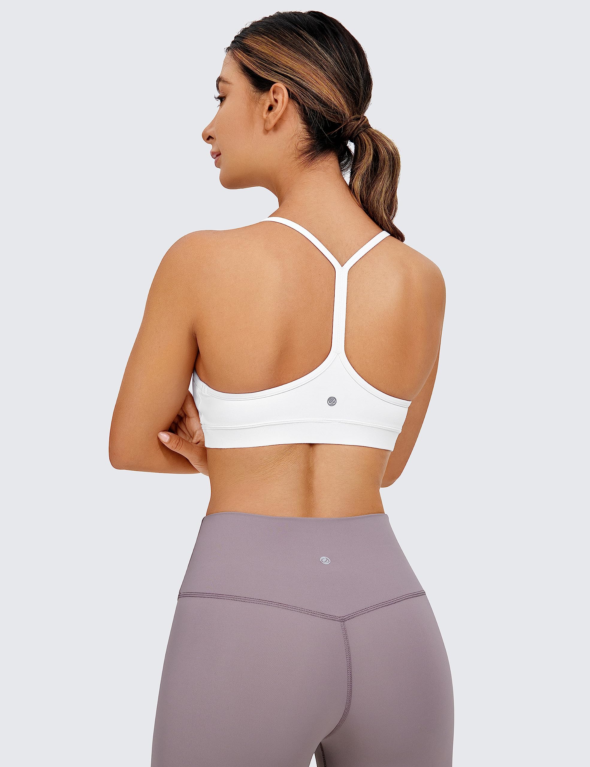 CRZ YOGA Butterluxe Womens Y Back Sports Bra - Padded Racerback Low Impact Spaghetti Thin Strap Workout Yoga Bra White Medium