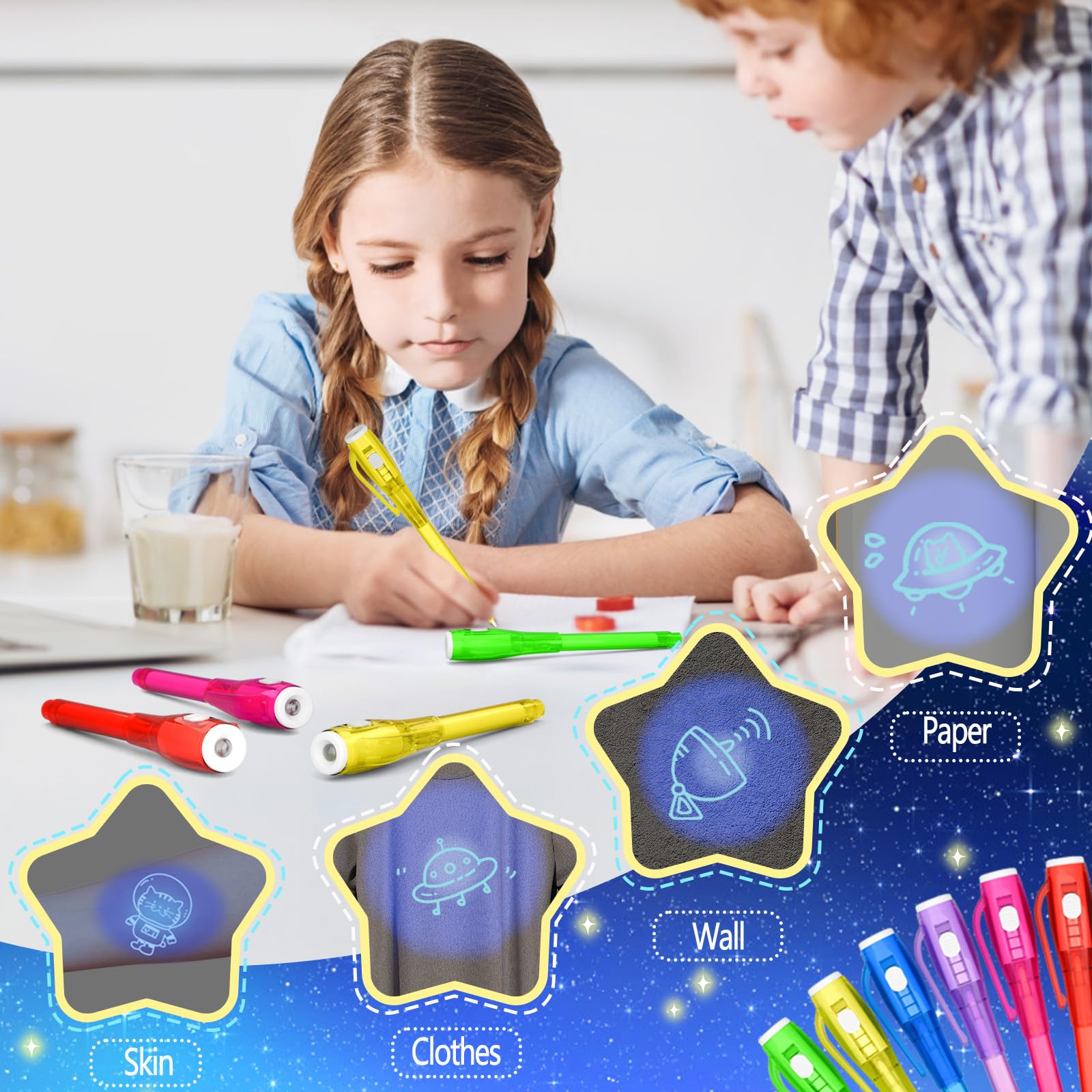 Invisible Ink Pen Spy Game for Kids, Party Favors Toys for Girls Boys, Magic Markers for Boys Girls Fun Outdoor Toys, Birthday Christmas Gift for 6-13 Year Old Girls Boys (14PCS+Black Notebooks)