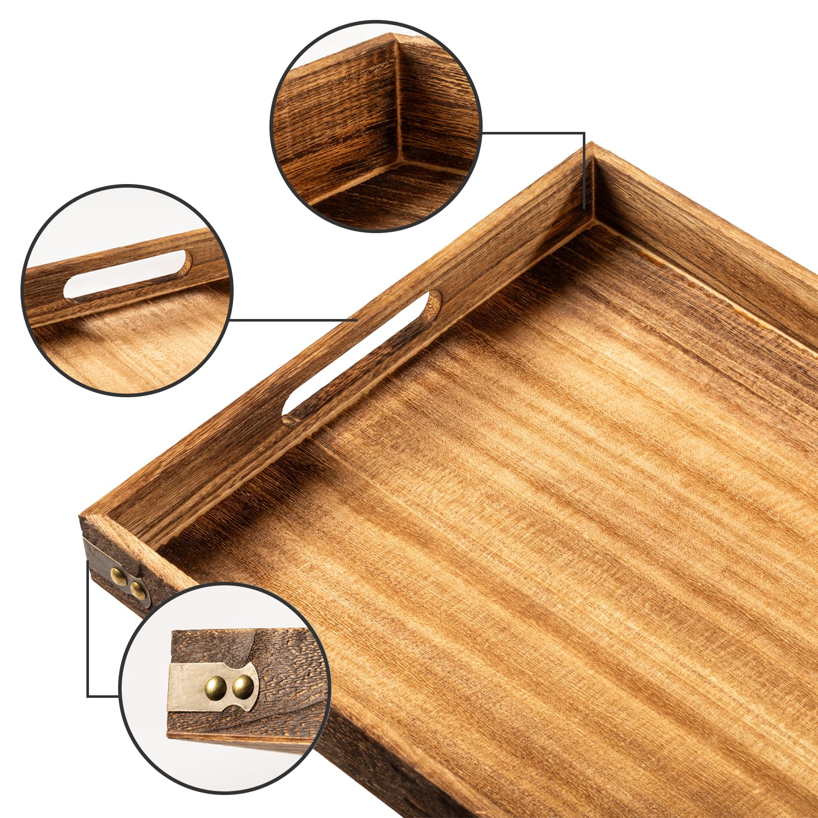 BSTNASI Wooden Serving Tray with Handle, Ottoman Tray for Living Room, Coffee Table Tray, Charcuterie Boards Large