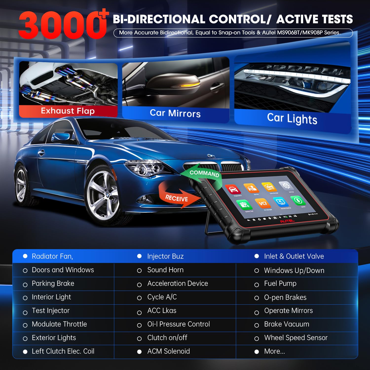 Autel Scanner MaxiCOM MK900-BT MK900BT: 2024 BT Ver. of MK900 MX900, 8in Up of MK808S MK808BT PRO MX808S MK808Z MS906, 3K+ Bidirectional Tool as MP900BT 40+ Reset, CANFD DoIP, Pre Post Scan, FCA, 11OS