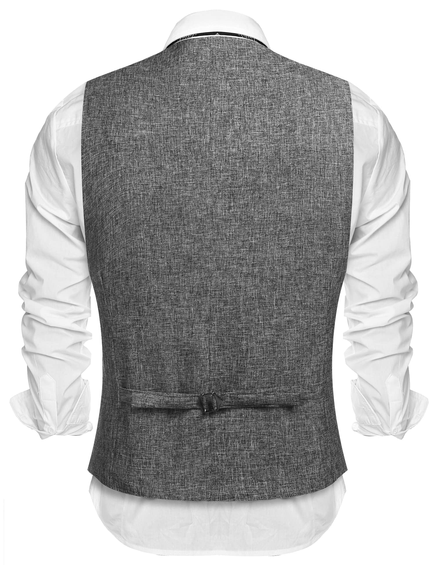 COOFANDY Men's Herringbone Tailored Waistcoat Single Breasted Classic Dress Vest Grey Large
