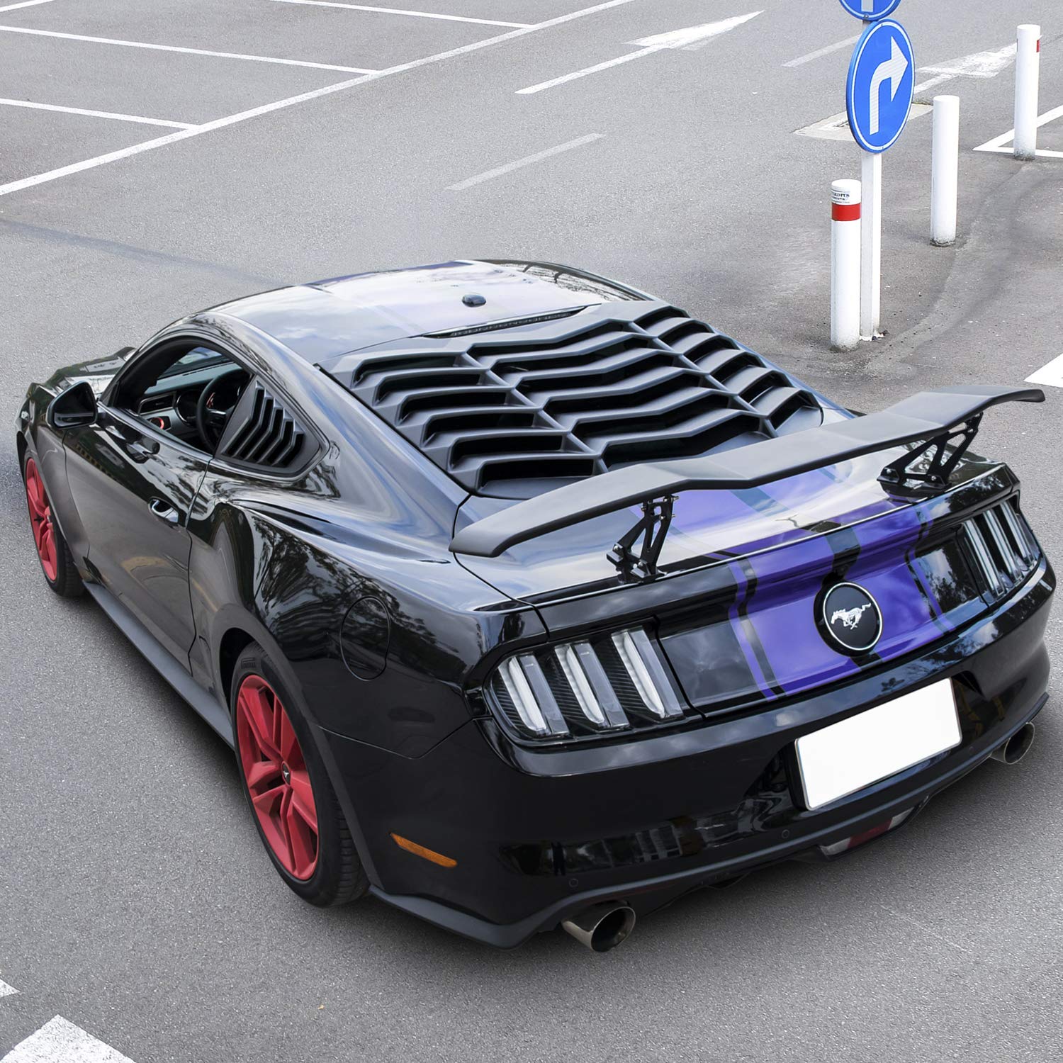 E-cowlboy Rear+Side Window Louvers for Ford Mustang 2015 2016 2017 2018 2019 2020 2021 2022 2023 Windshield Sun Shade Cover Vent GT Lambo Style Exterior Accessories All Weather ABS (Matte Black)