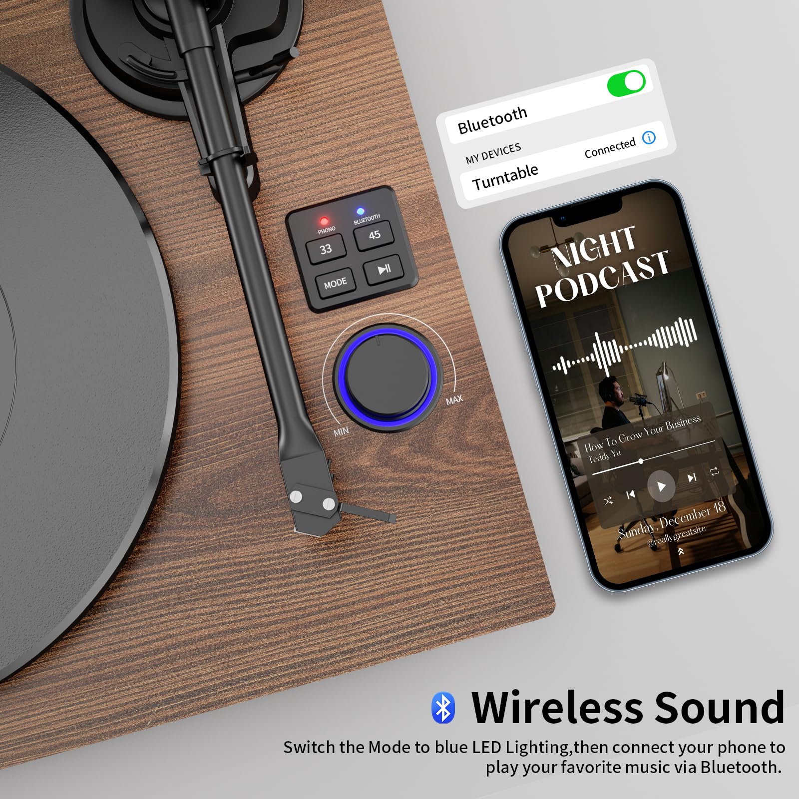 FEKTIK Record Player for Vinyl with Speakers,Bluetooth Turntable for Vinyl Records with 36W HiFi Stereo Speakers,Magnetic Cartridge & Adjustable Counter Weight and Anti-Skating,RCA Output