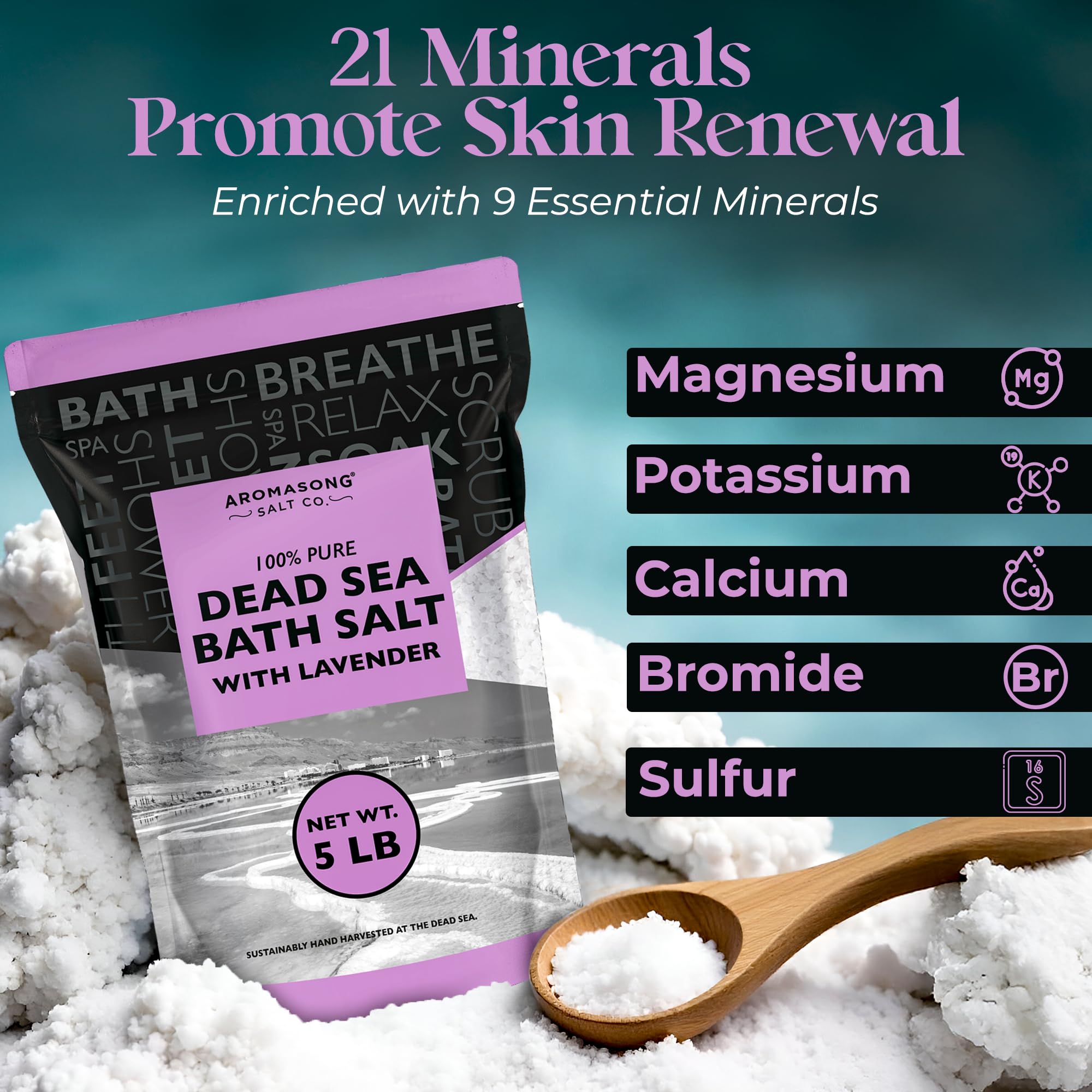 Aromasong Dead Sea Bath Salt 19 lb + Lavender Dead Sea Bath Salt 5 lb – Coarse Grain, 100% Natural Minerals, Skin Softening, Relaxation, Muscle Relief & Spa-Quality Soak at Home