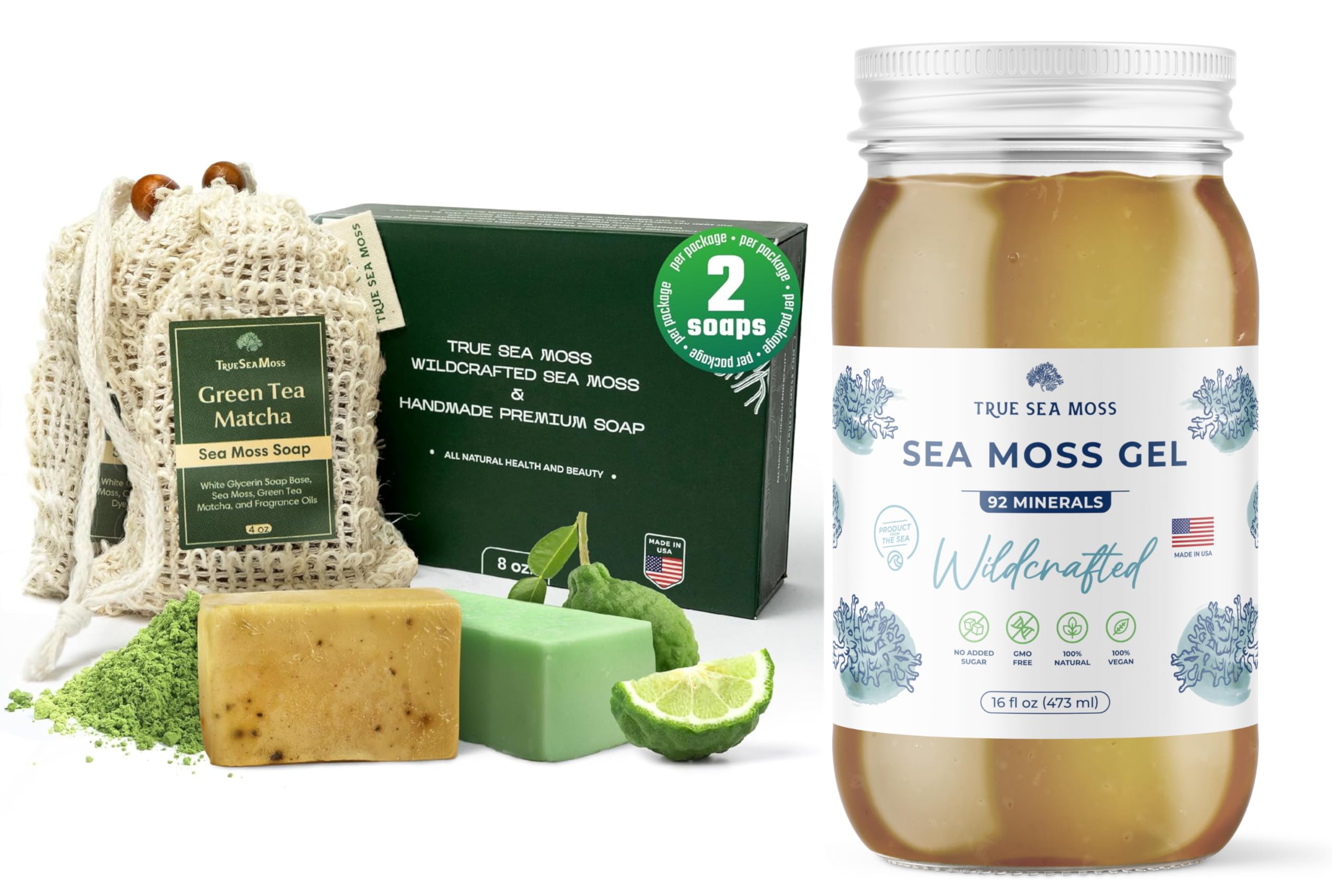 Sea Moss Soap Green Tea Matcha & Aloe Bergamot & Wildcrafted Sea Moss Gel