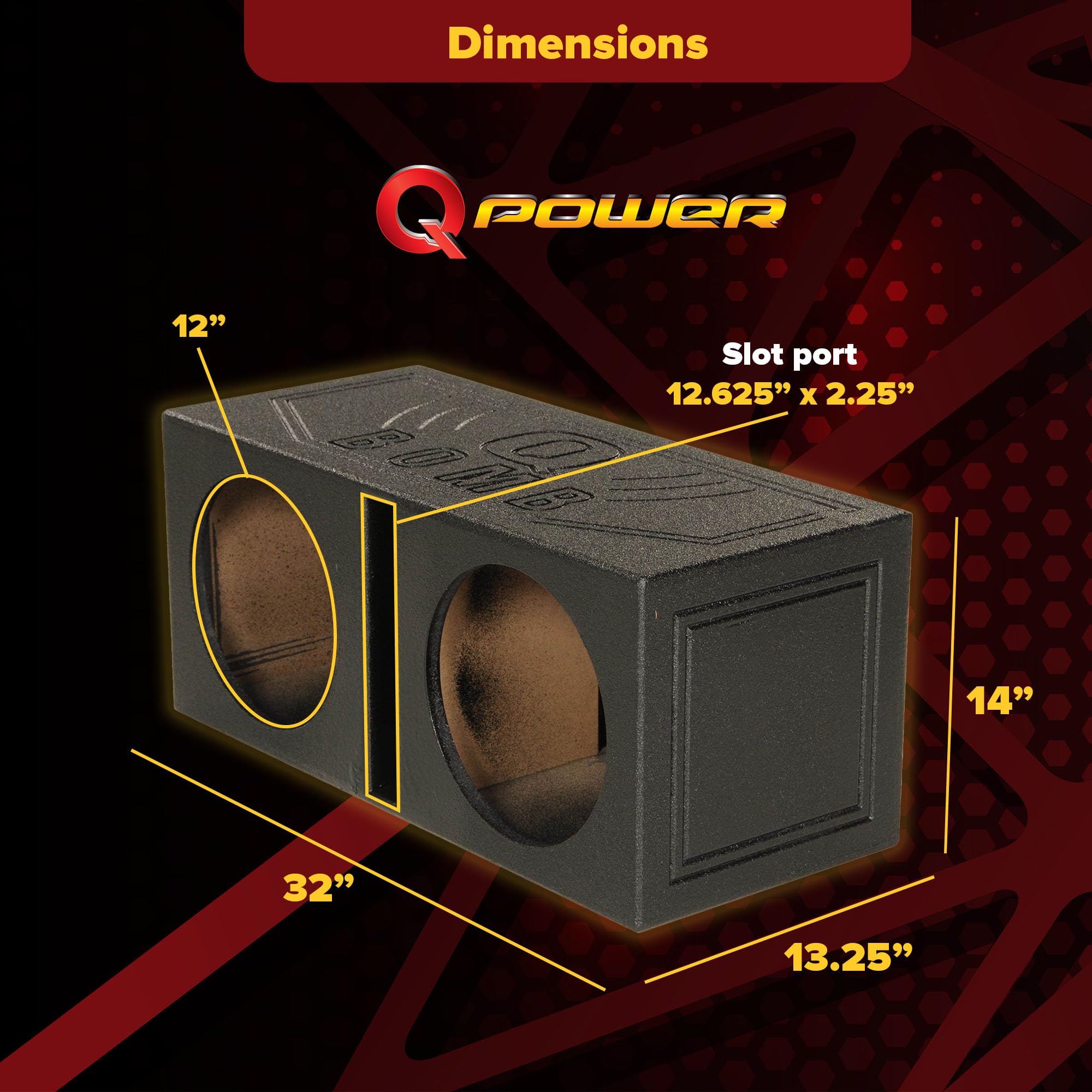 Q Power Dual 12 Inch Subwoofer Box, High-Performance Vented Speaker Enclosure, Black