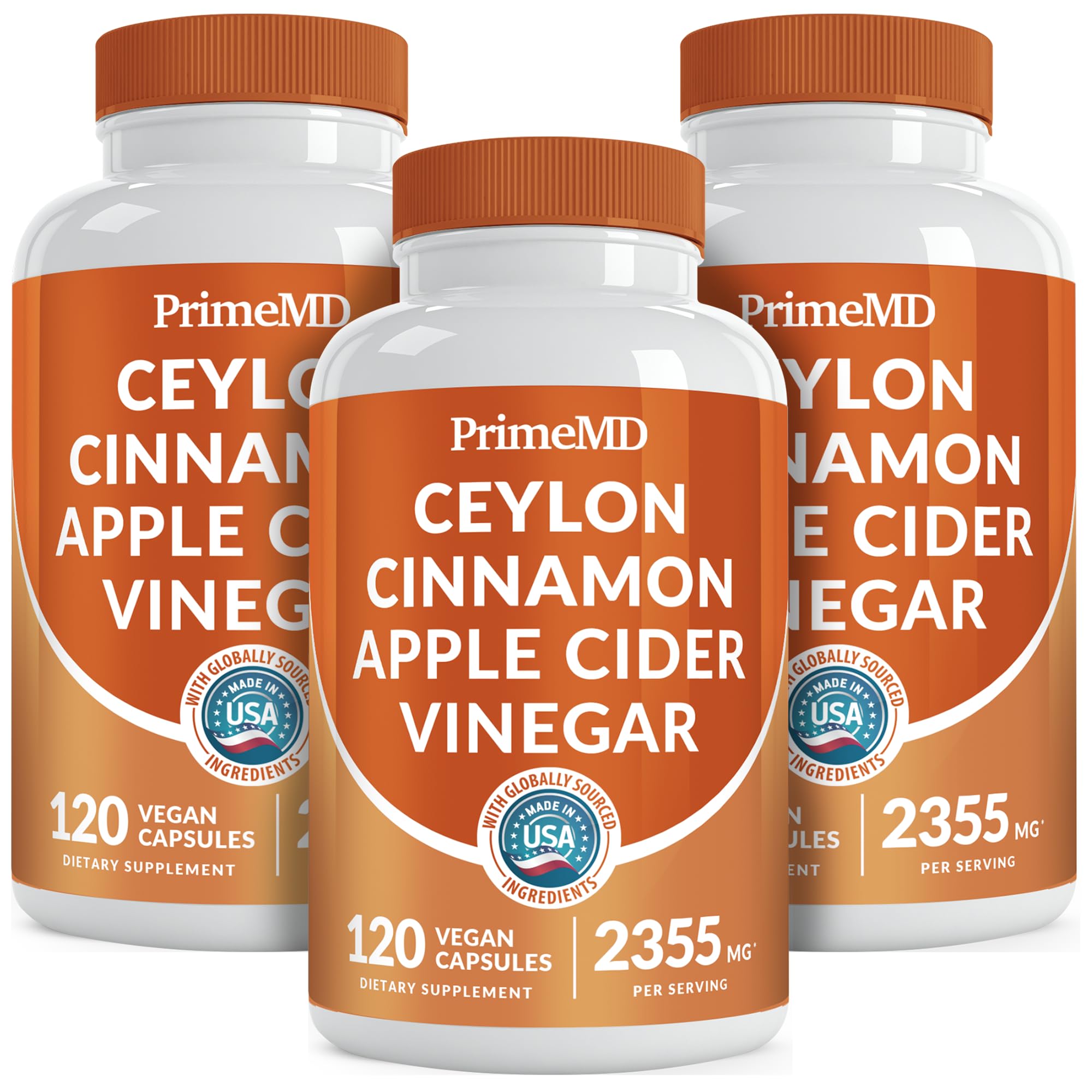 5-in-1 Ceylon Cinnamon Capsules 2355mg - Ceylon Cinnamon and Apple Cider Vinegar Capsules - Turmeric and Panax Ginseng - Cinnamon Supplements with Bioperine (120ct, Pack of 3)