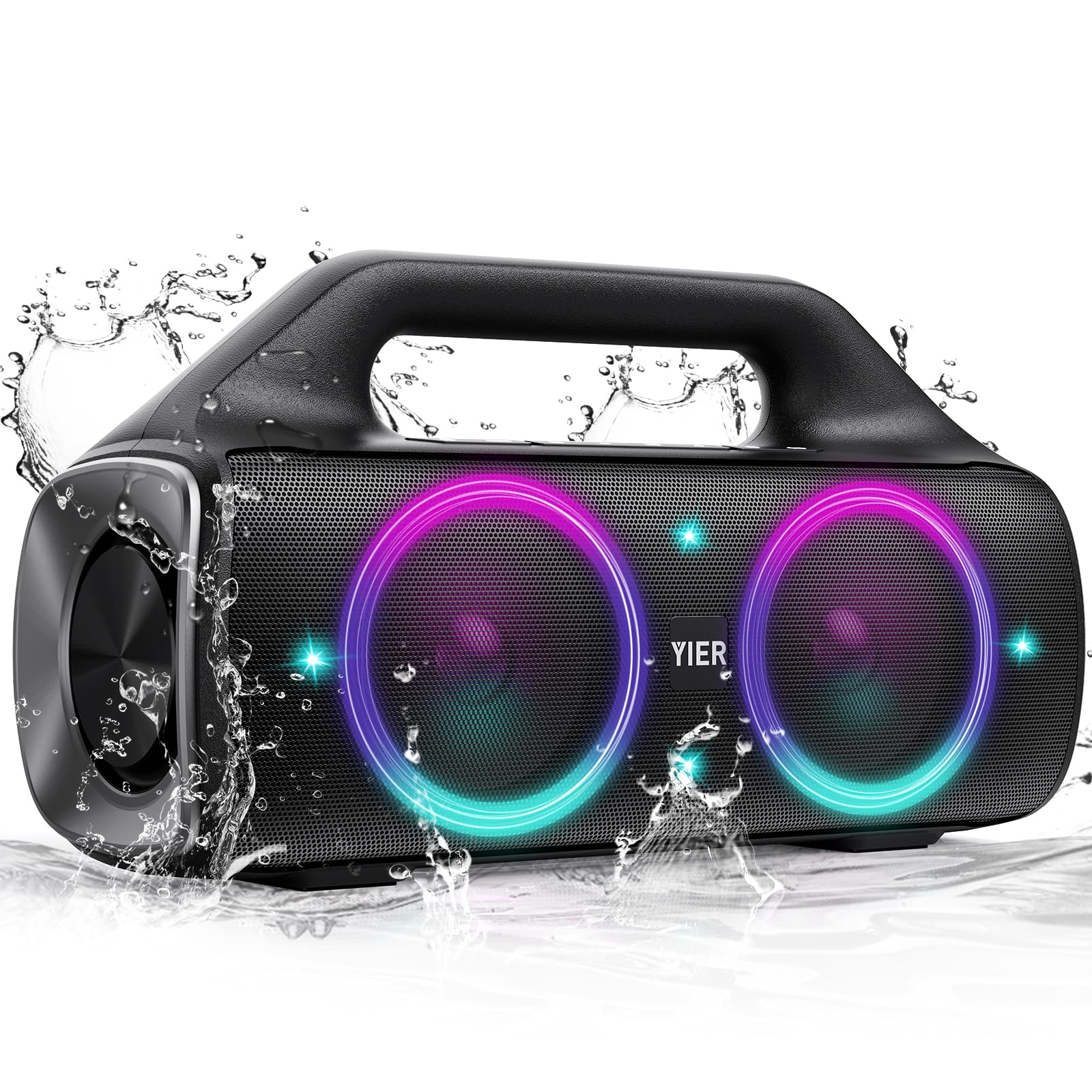 YIER Portable Bluetooth Speakers, 80W Peak Wireless Outdoor Speaker with Subwoofer, Deep Bass, IP67 Waterproof, 100dB Loud Party Speakers for Camping, Beach, Garage