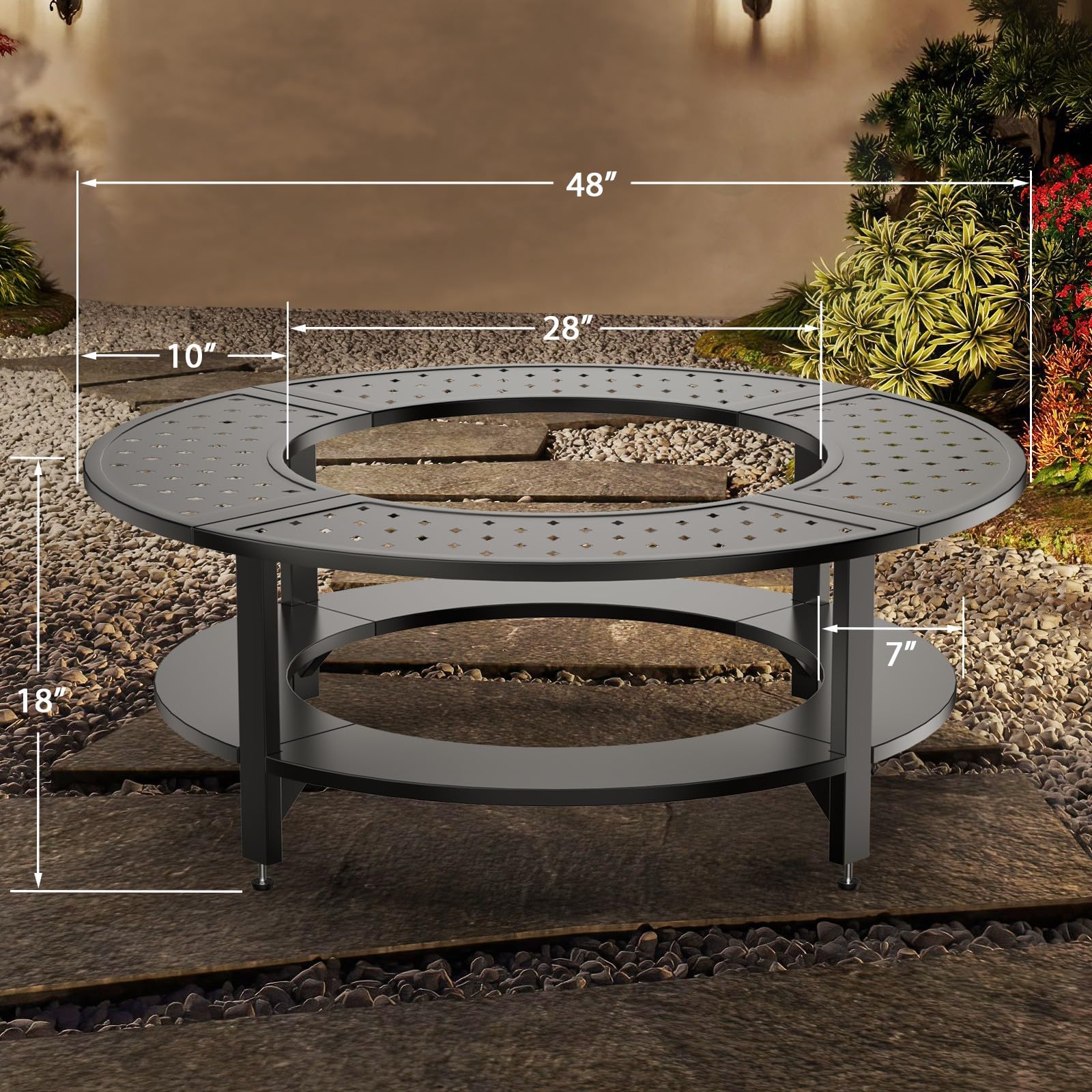 Uniflasy 48" Fire Pit Surround Tabletop for Solo Stove Yukon/Bonfire & Tiki, Powder-Coated Steel Surround Table with Firewood Storage Shelf for Safety & Extra Space, Outdoor Smokeless Fire Pit Table