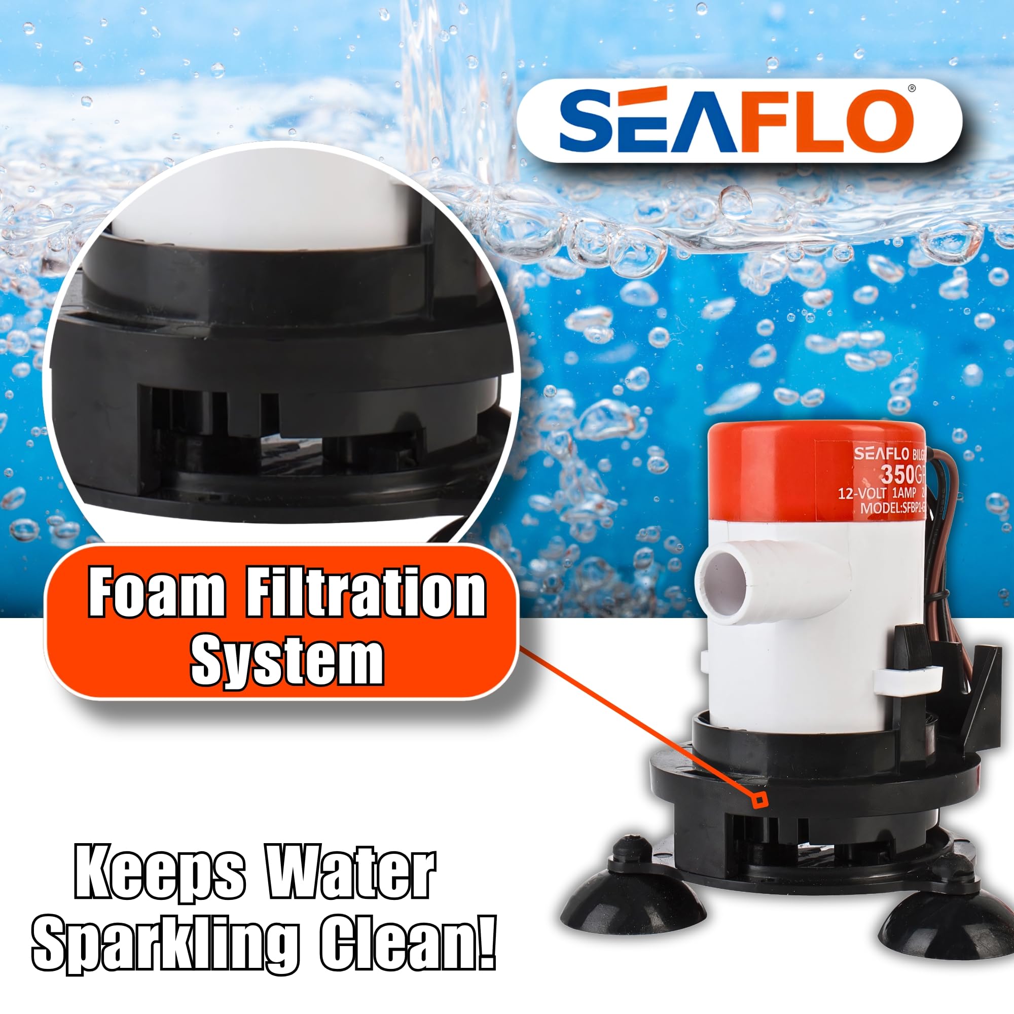 SEAFLO 10 Series Portable Livewell Aerator Kit - 12V, 350 GPH, Bait Pump, Submersible, Corrosion-Resistant, Efficient Oxygenation, Fresh/Saltwater Use, CE & ROHS Certified, 4-Year Warranty
