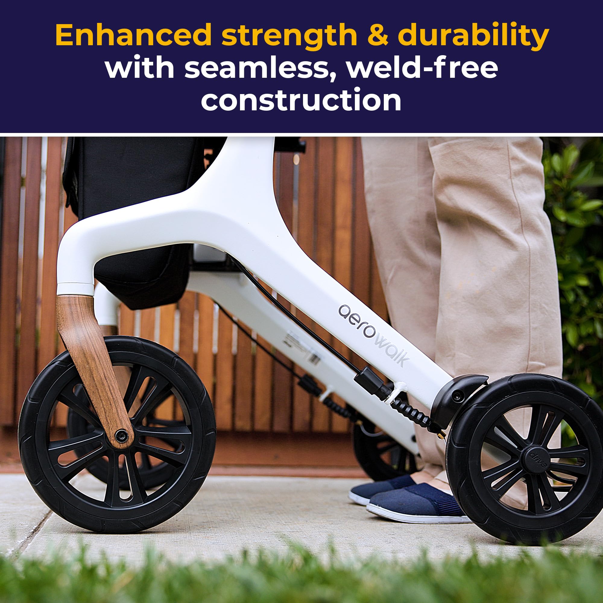 Drive Medical AeroWalk Ultra-Lite Rollator with Seat, Lightweight Adult Walkers with 4 Wheels, Folding Rolling Walker for Women, Men and Seniors, 15.2 Pounds, 23 Inch Seat Height, White