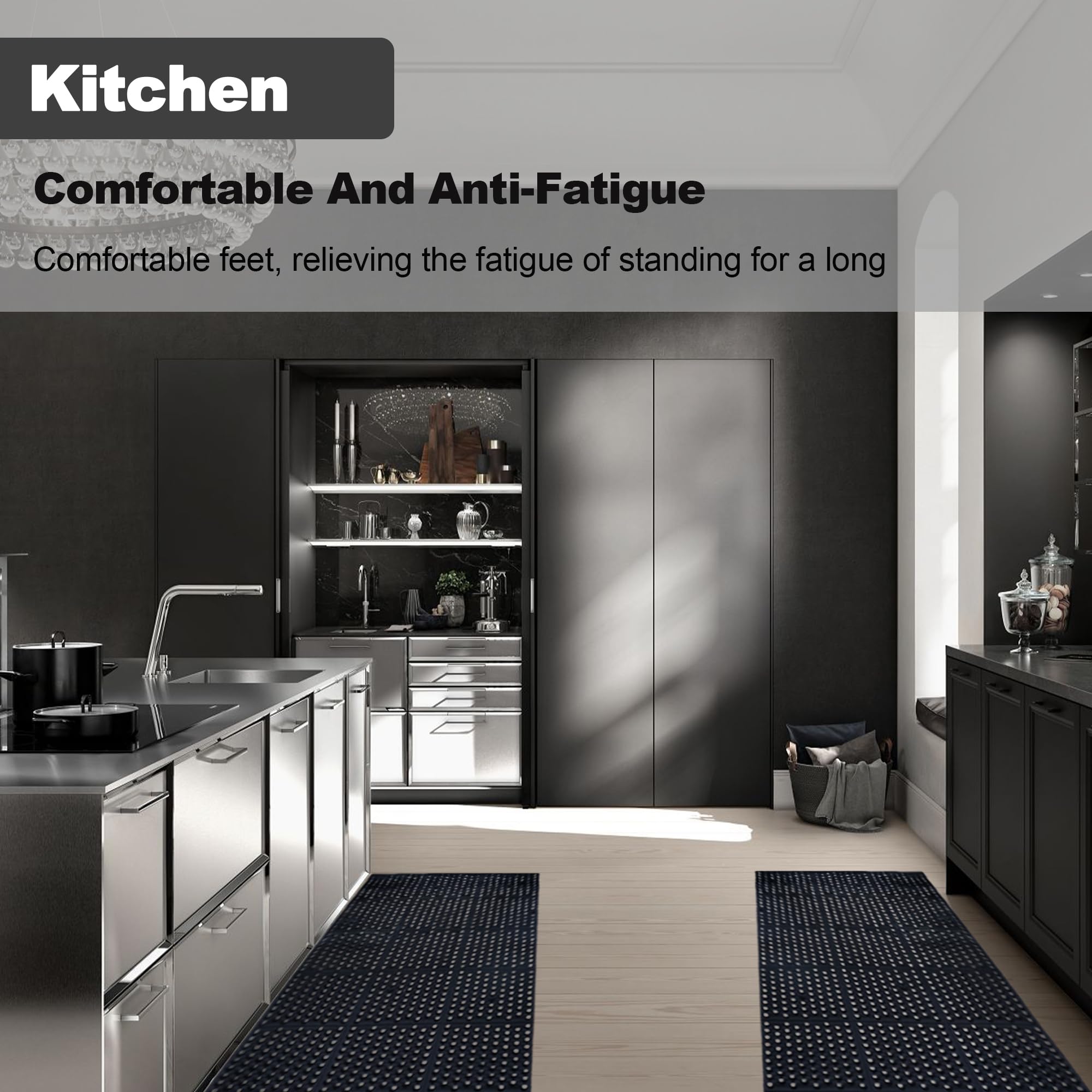tonchean Commercial Anti-Fatigue Rubber Drainage Mat 83x36x0.4in Non-Slip Drainage Rubber Mat with Holes Heavy Duty Commercial Restaurant Kitchen Bar Floor Mats, Door Mats Use Wet Area