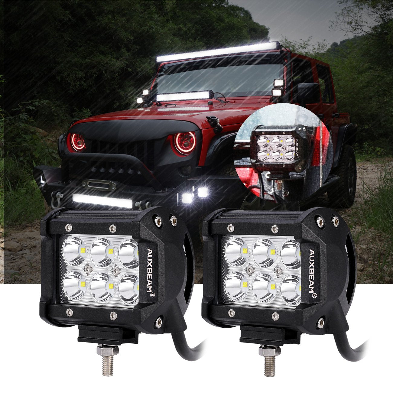 Auxbeam 2 Pcs LED Light Bars 4 inch LED Pods 18W Driving Light Spot Beam for Jeep, ATV, UTV, Truck, Offroad Vehicle (Without Wiring Harness)