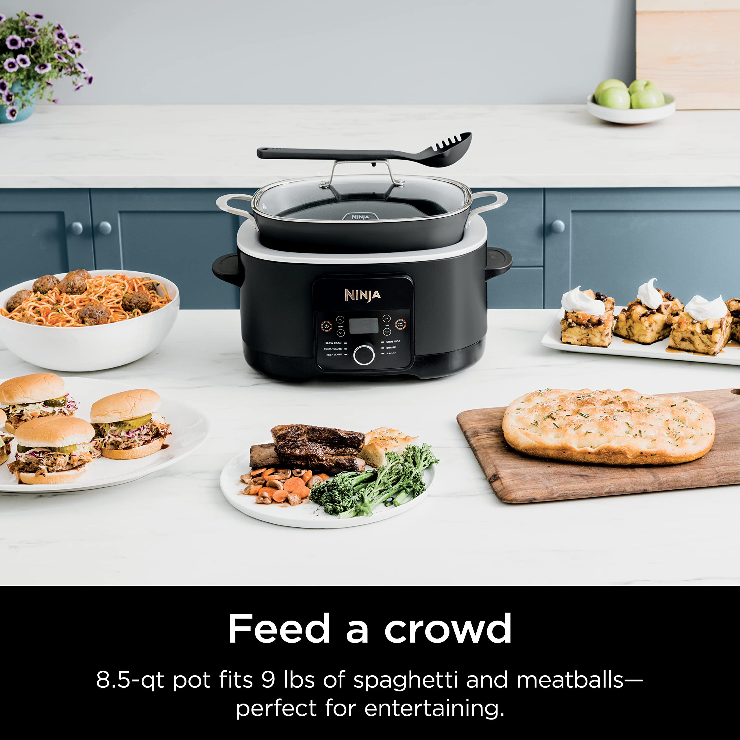 Ninja® 12-in-1 PossibleCooker™ PLUS | 8.5-qt - Sous Vide & Proof Multi-Cooker | Slow Cooker, Dutch Oven & More | Glass Lid & Integrated Spoon | Nonstick | Oven Safe Pot to 500°F | Black | MC1010